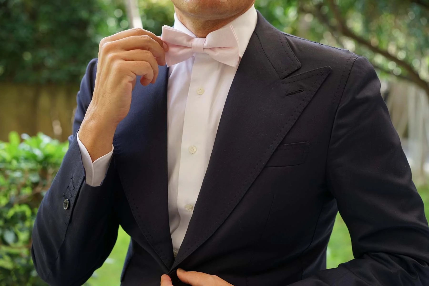Blush Pink Slub Linen Bow Tie - Image 3