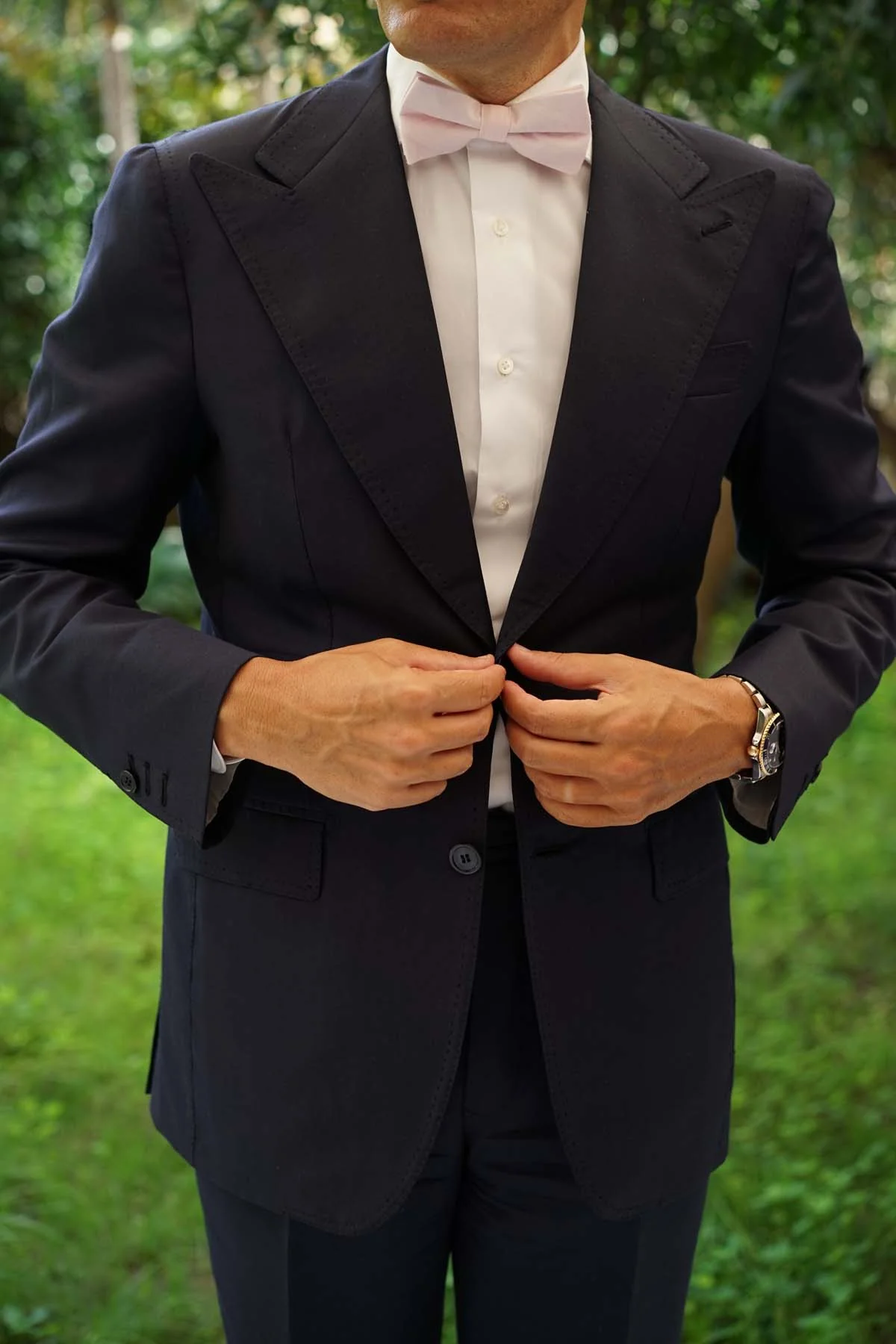 Blush Pink Slub Linen Bow Tie - Image 4