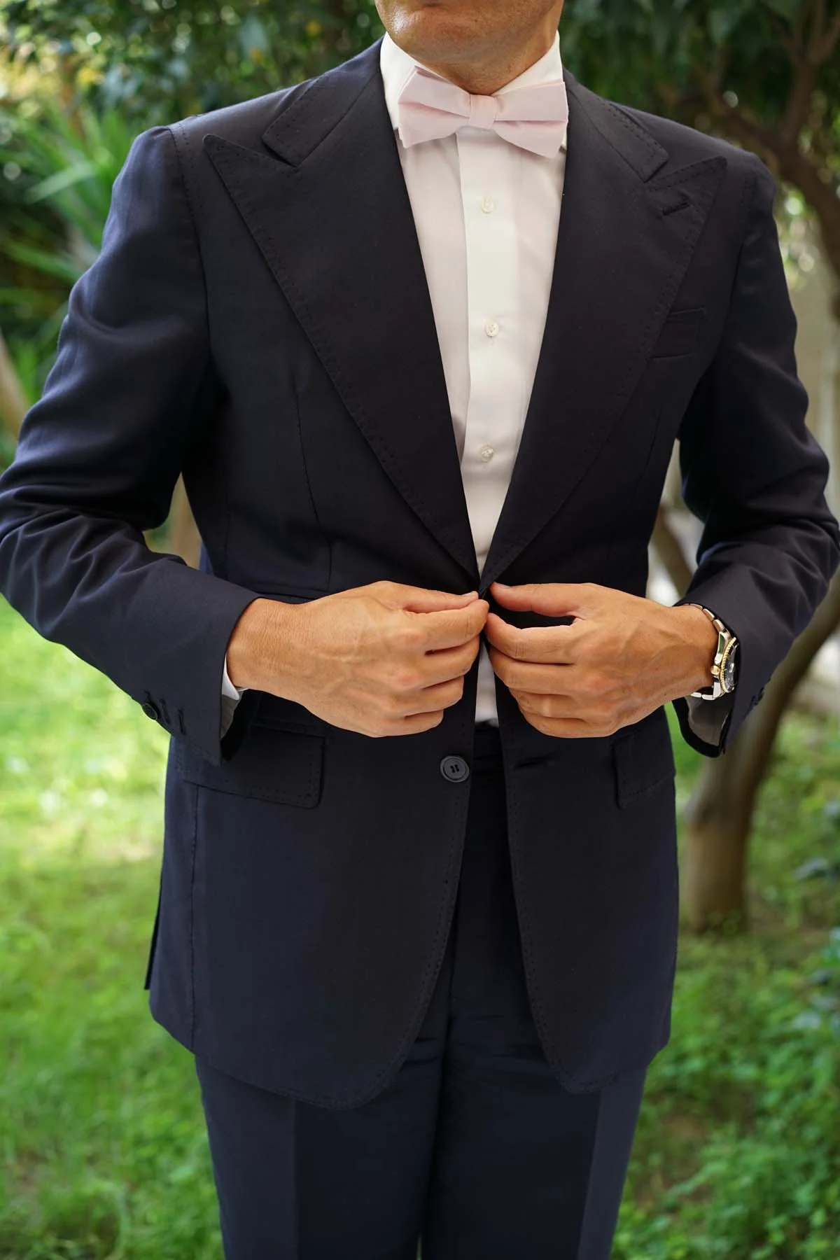 Blush Pink Slub Linen Bow Tie - Image 6