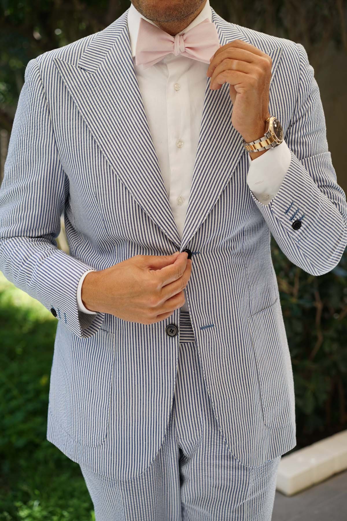 Blush Pink Slub Linen Self Tie Bow Tie - Image 7