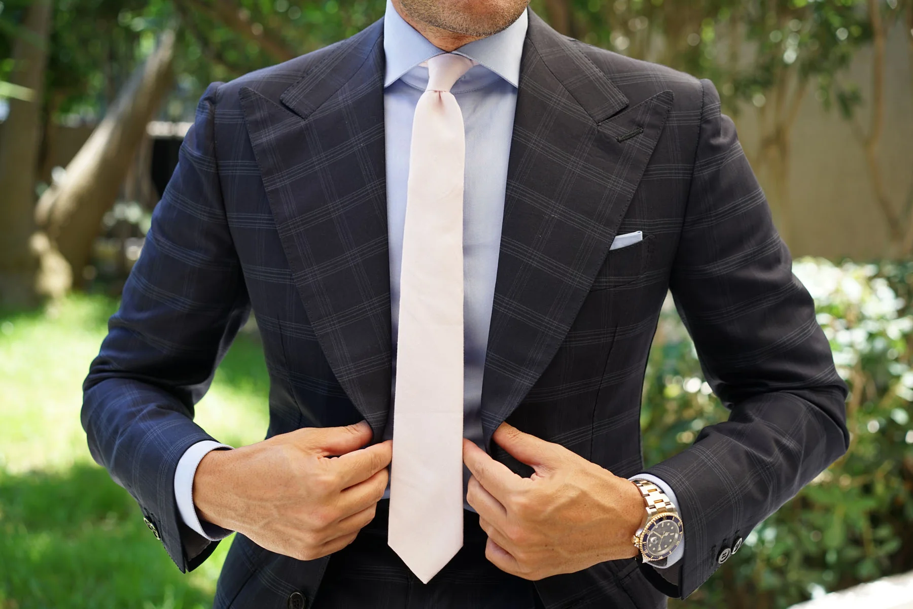 Blush Pink Slub Linen Skinny Tie - Image 3