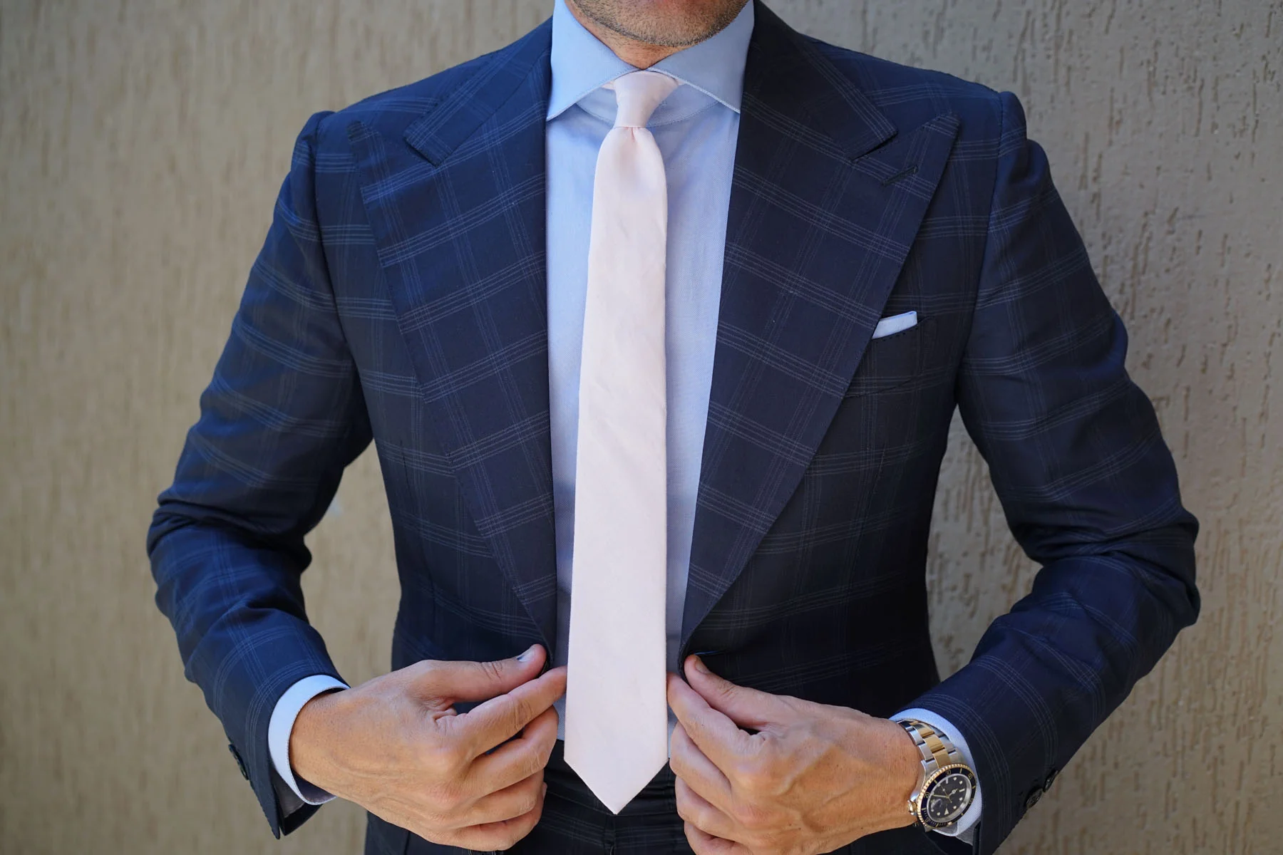 Blush Pink Slub Linen Skinny Tie - Image 9