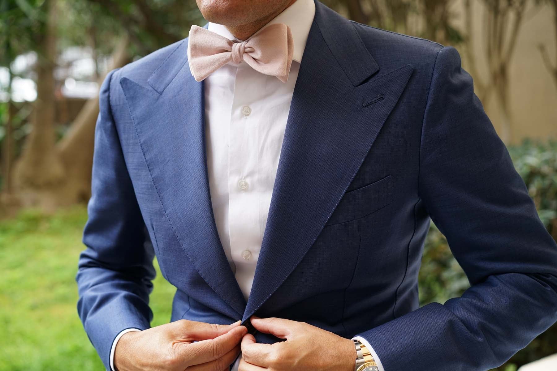 Blush Pink Velvet Self Bow Tie - Image 4