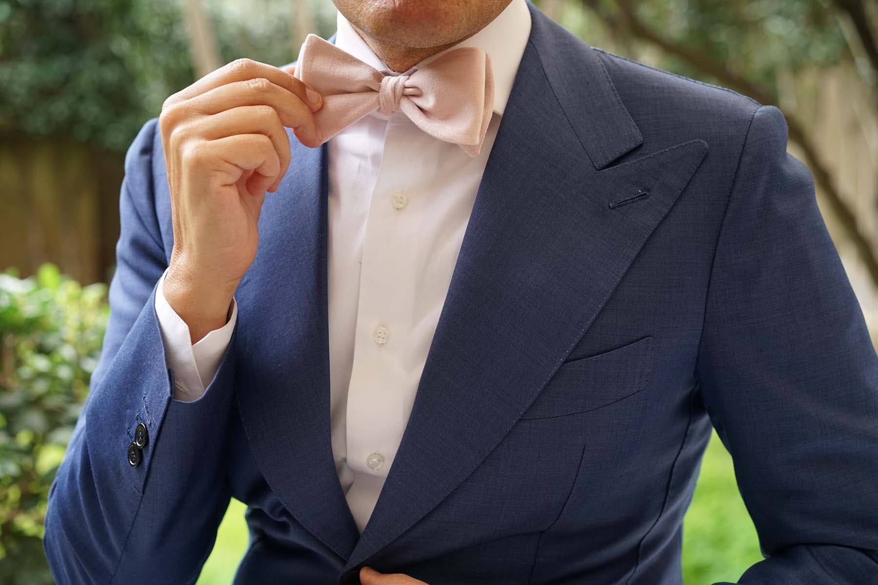 Blush Pink Velvet Self Bow Tie - Image 6