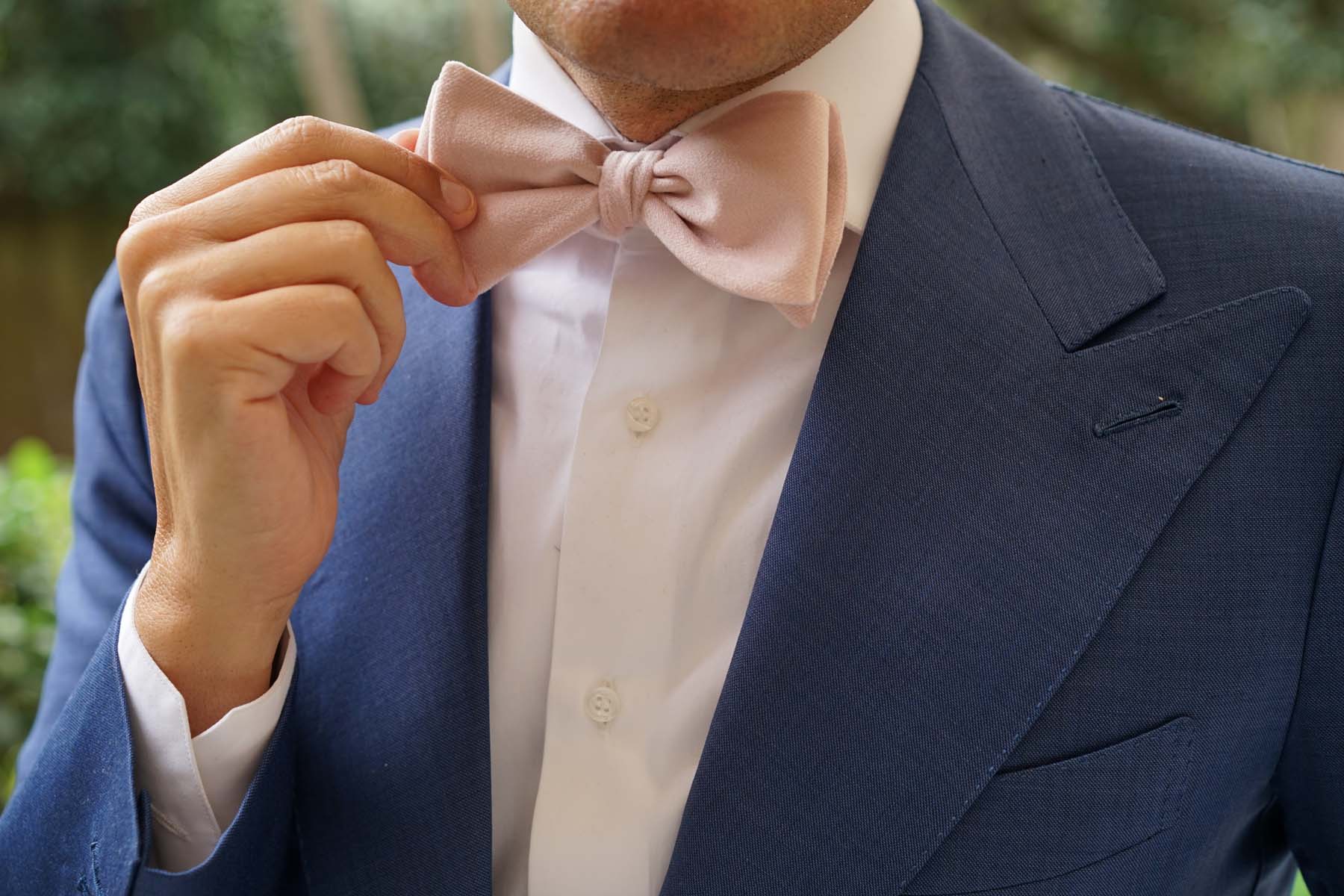 Blush Pink Velvet Self Bow Tie - Image 7