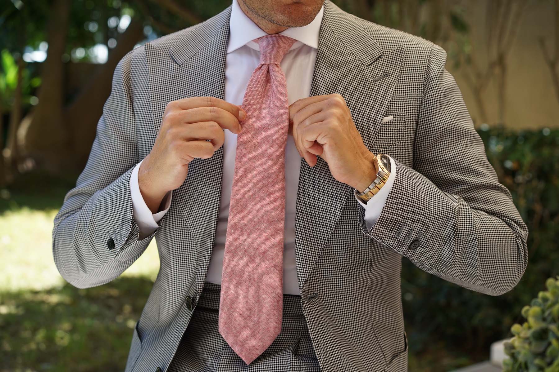 Blush Red Slub Linen Necktie - Image 4