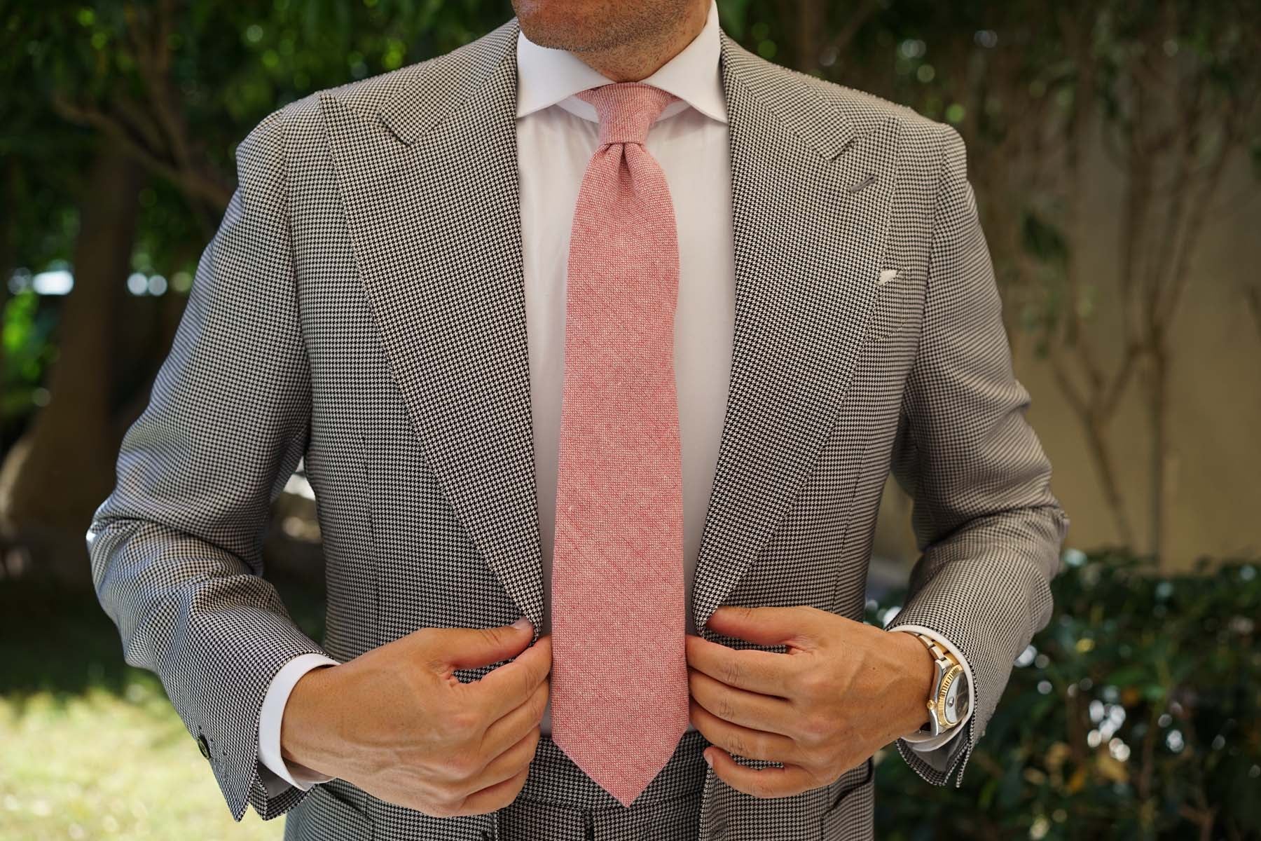 Blush Red Slub Linen Necktie - Image 6