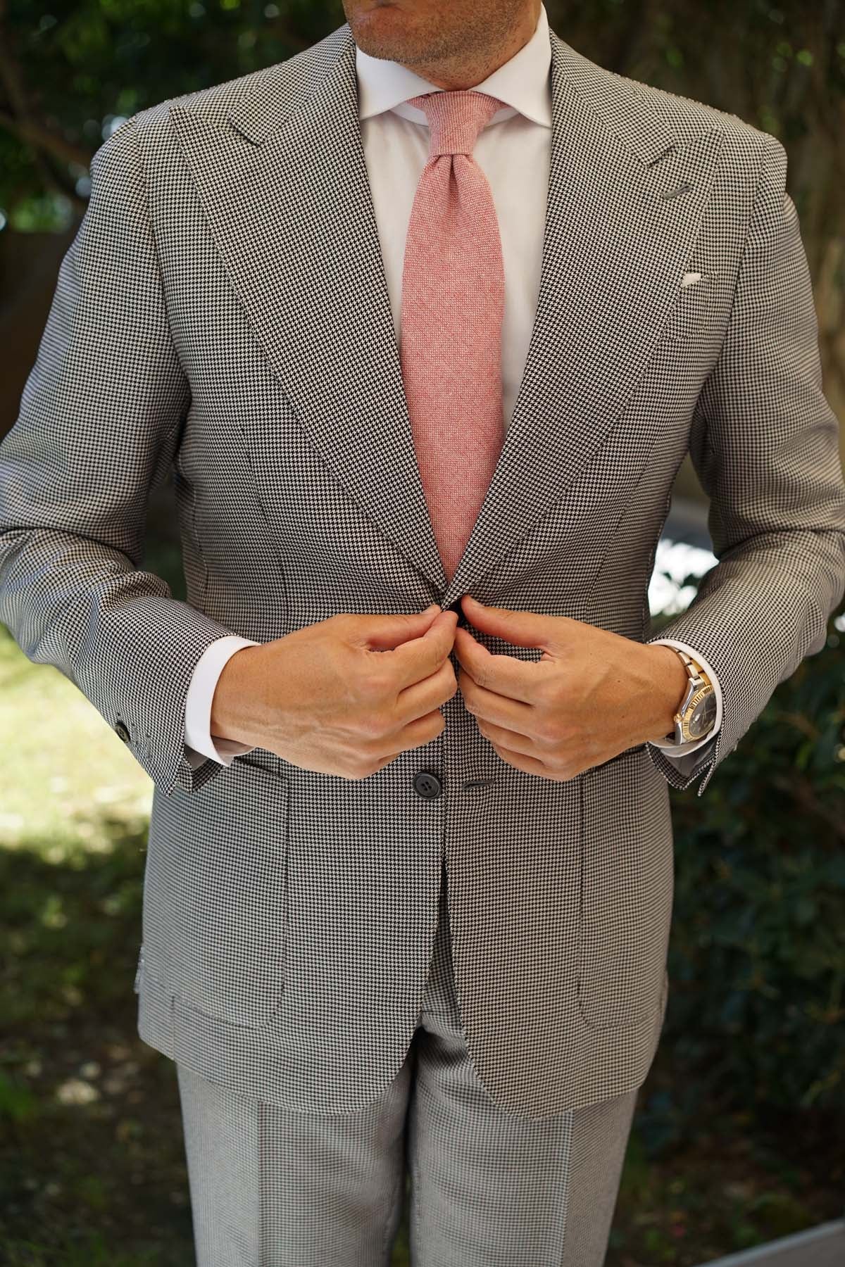 Blush Red Slub Linen Necktie - Image 7