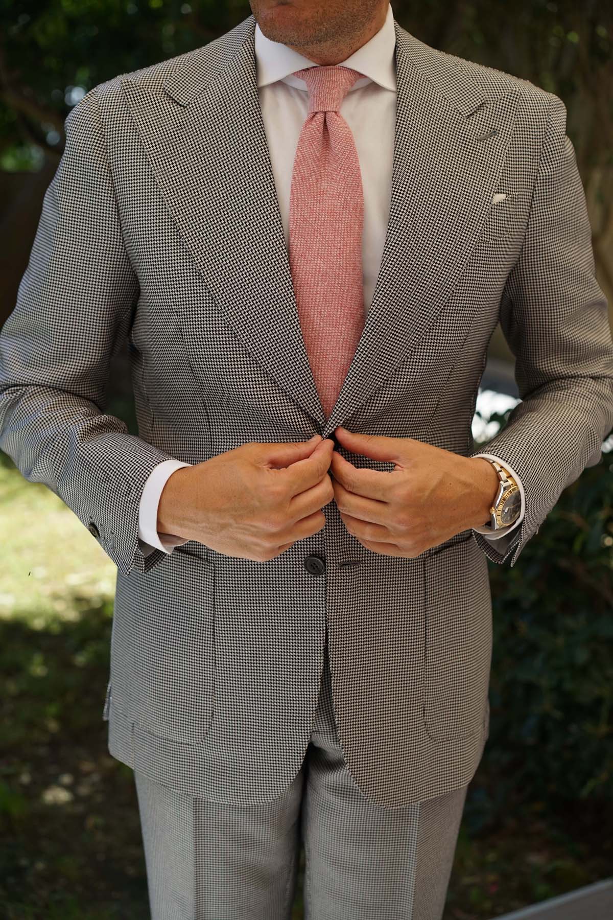 Blush Red Slub Linen Necktie - Image 9