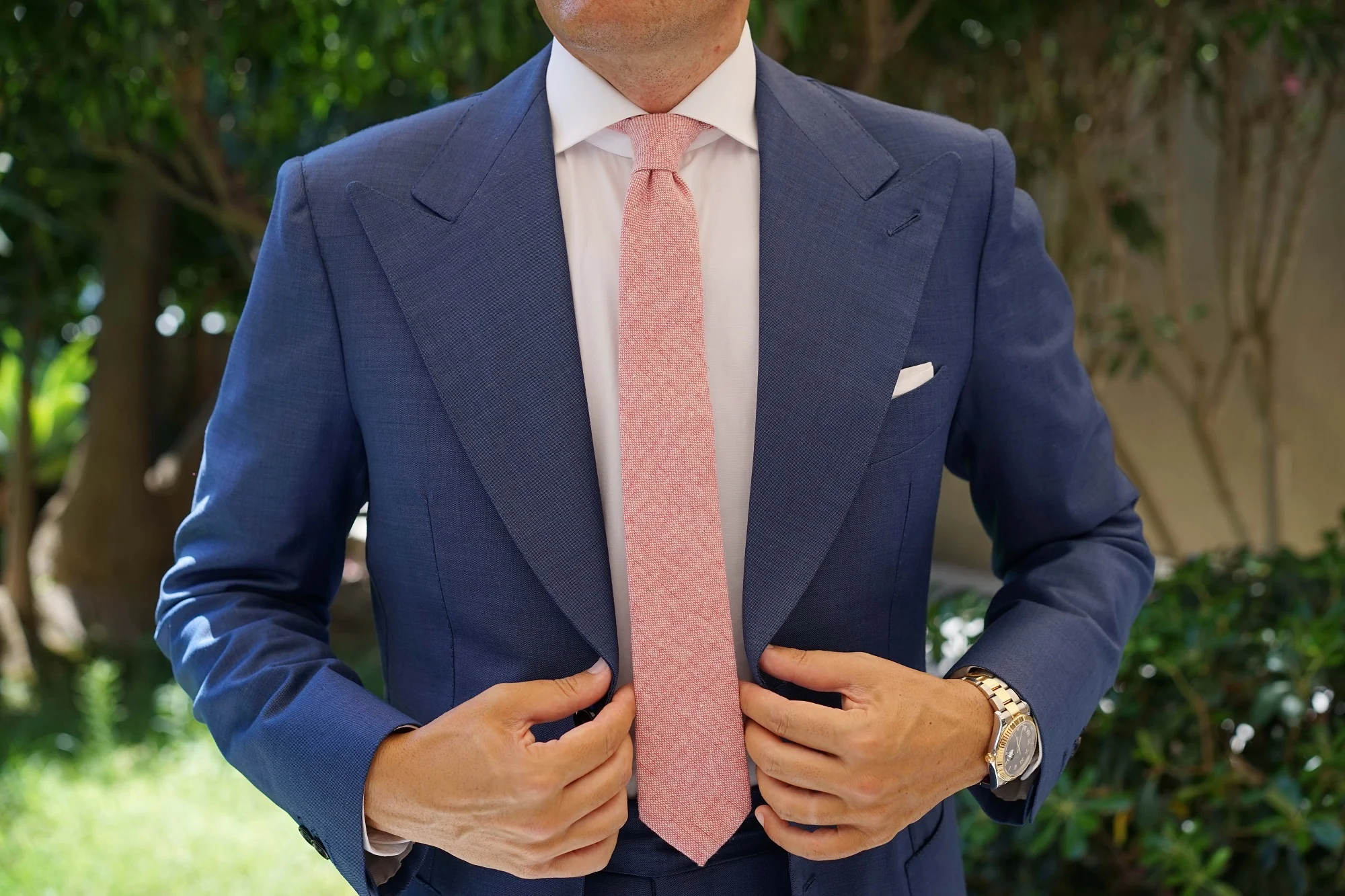Blush Red Slub Linen Skinny Tie - Image 4