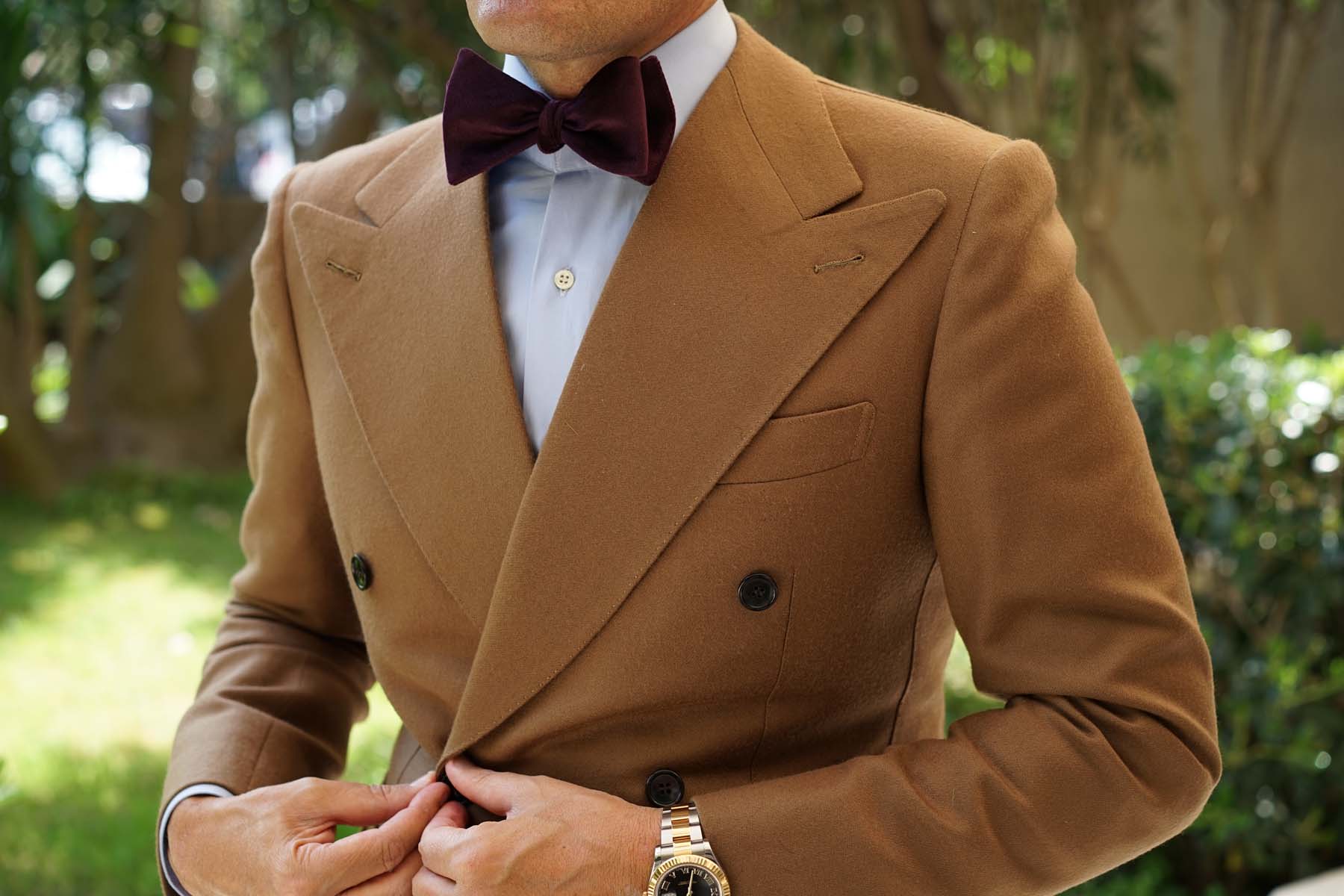 Bond Burgundy Velvet Self Bow Tie - Image 4