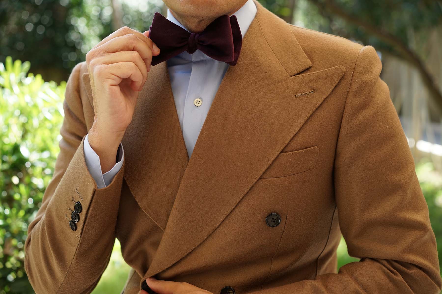 Bond Burgundy Velvet Self Bow Tie - Image 6