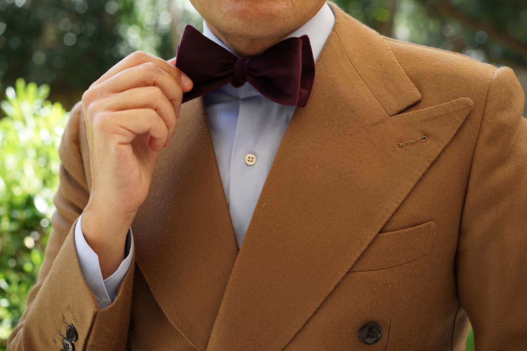 Bond Burgundy Velvet Self Bow Tie - Image 7