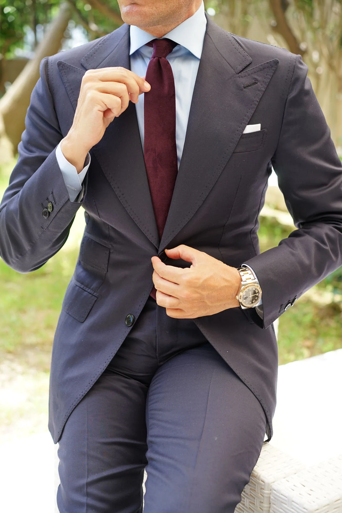 Bond Burgundy Velvet Skinny Tie - Image 5