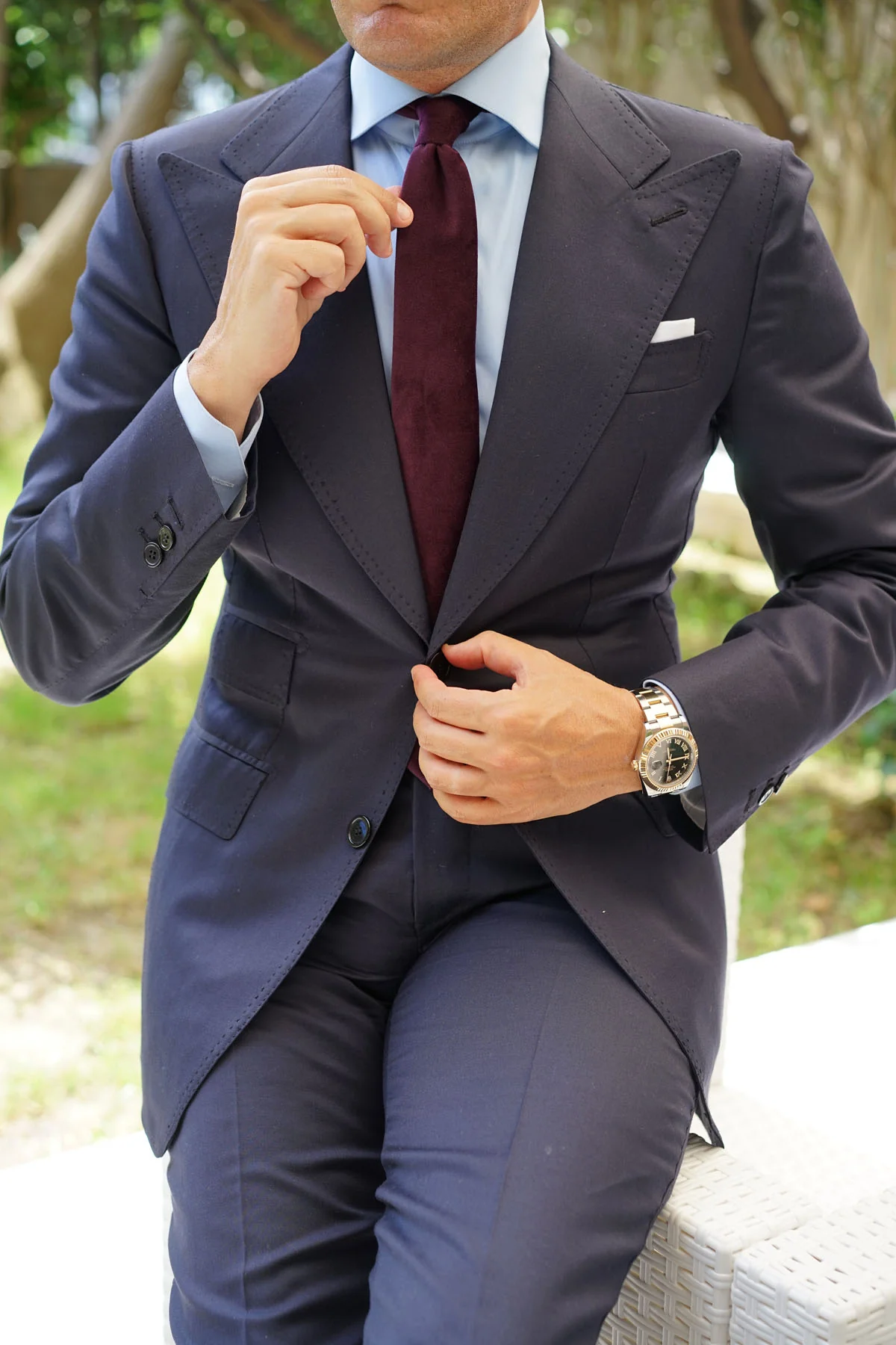 Bond Burgundy Velvet Skinny Tie - Image 6