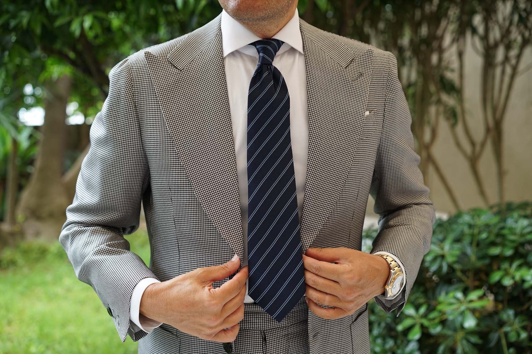 Brooklyn Navy Blue Striped Necktie - Image 4