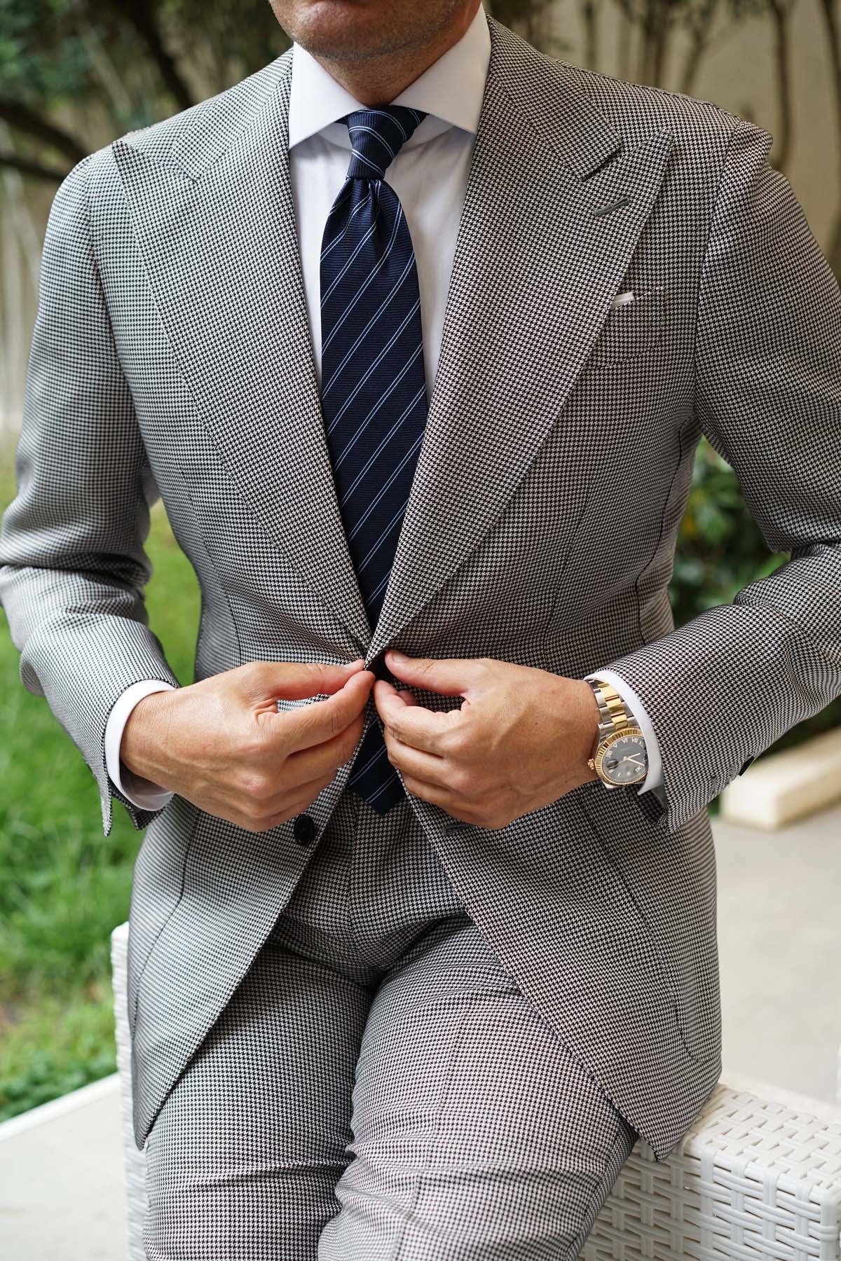 Brooklyn Navy Blue Striped Necktie - Image 7