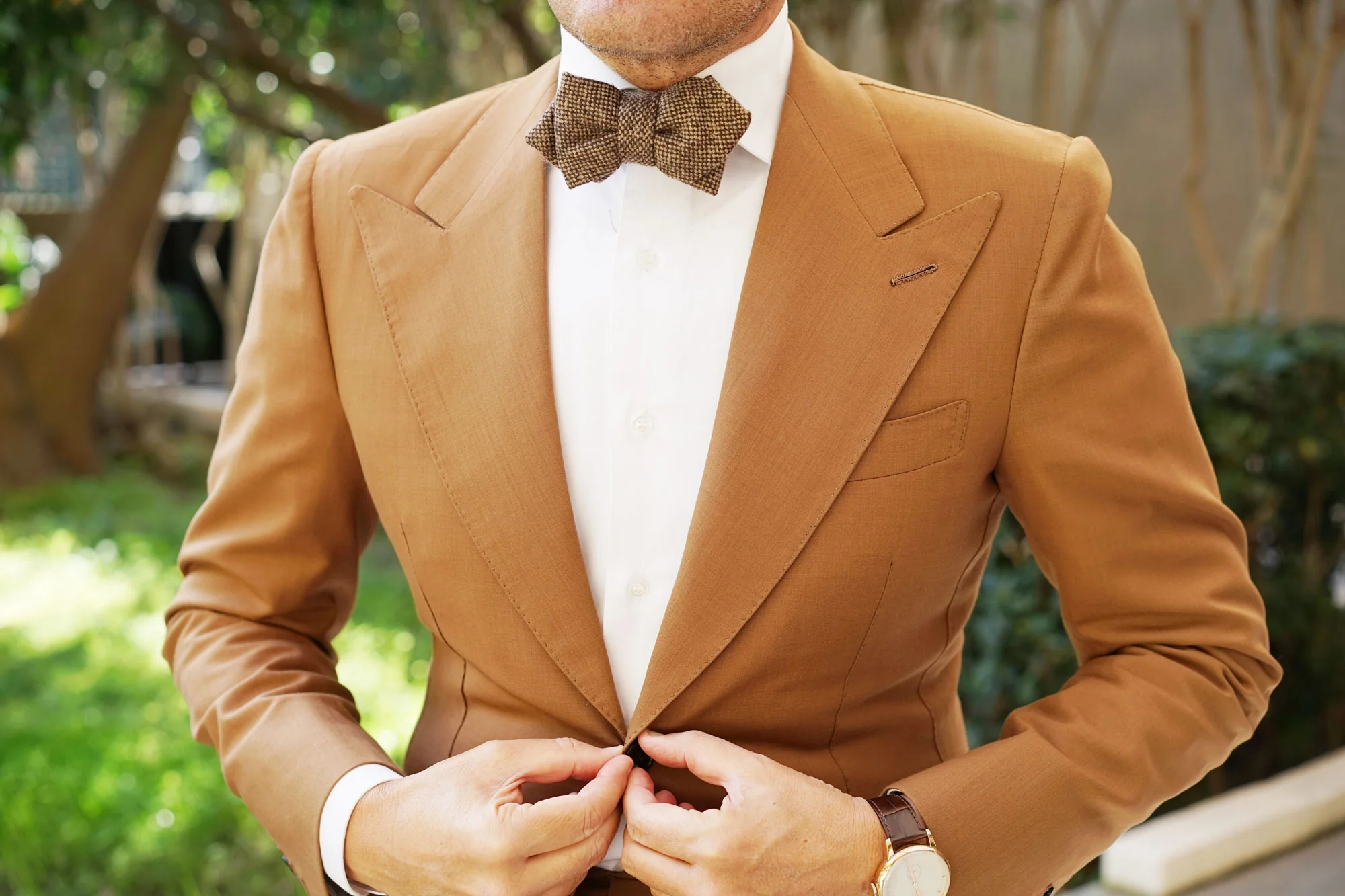 Brown Caramel English Wool Diamond Bow Tie - Image 3