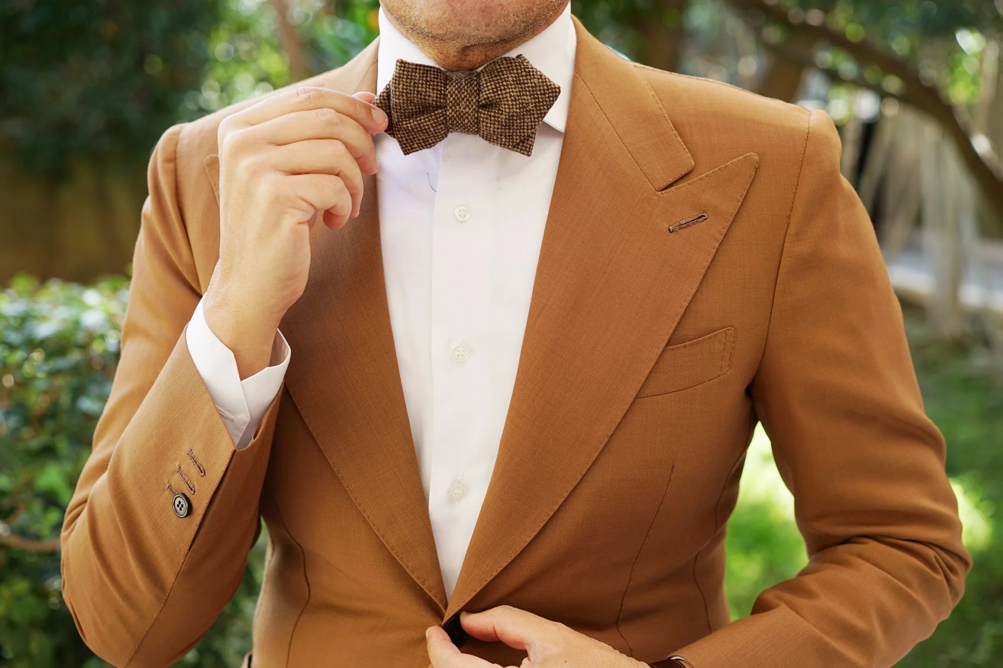 Brown Caramel English Wool Diamond Bow Tie - Image 5