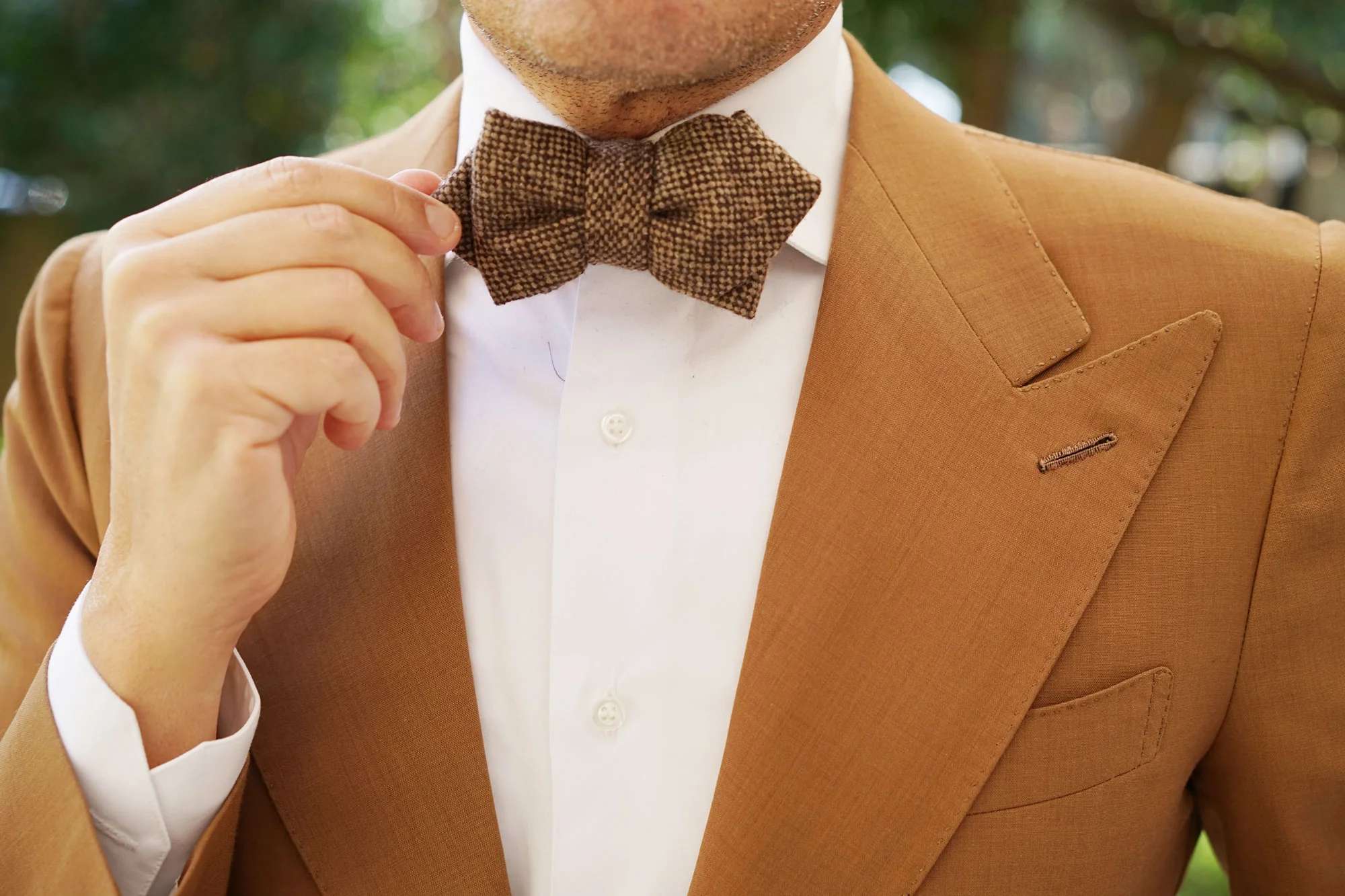 Brown Caramel English Wool Diamond Bow Tie - Image 7