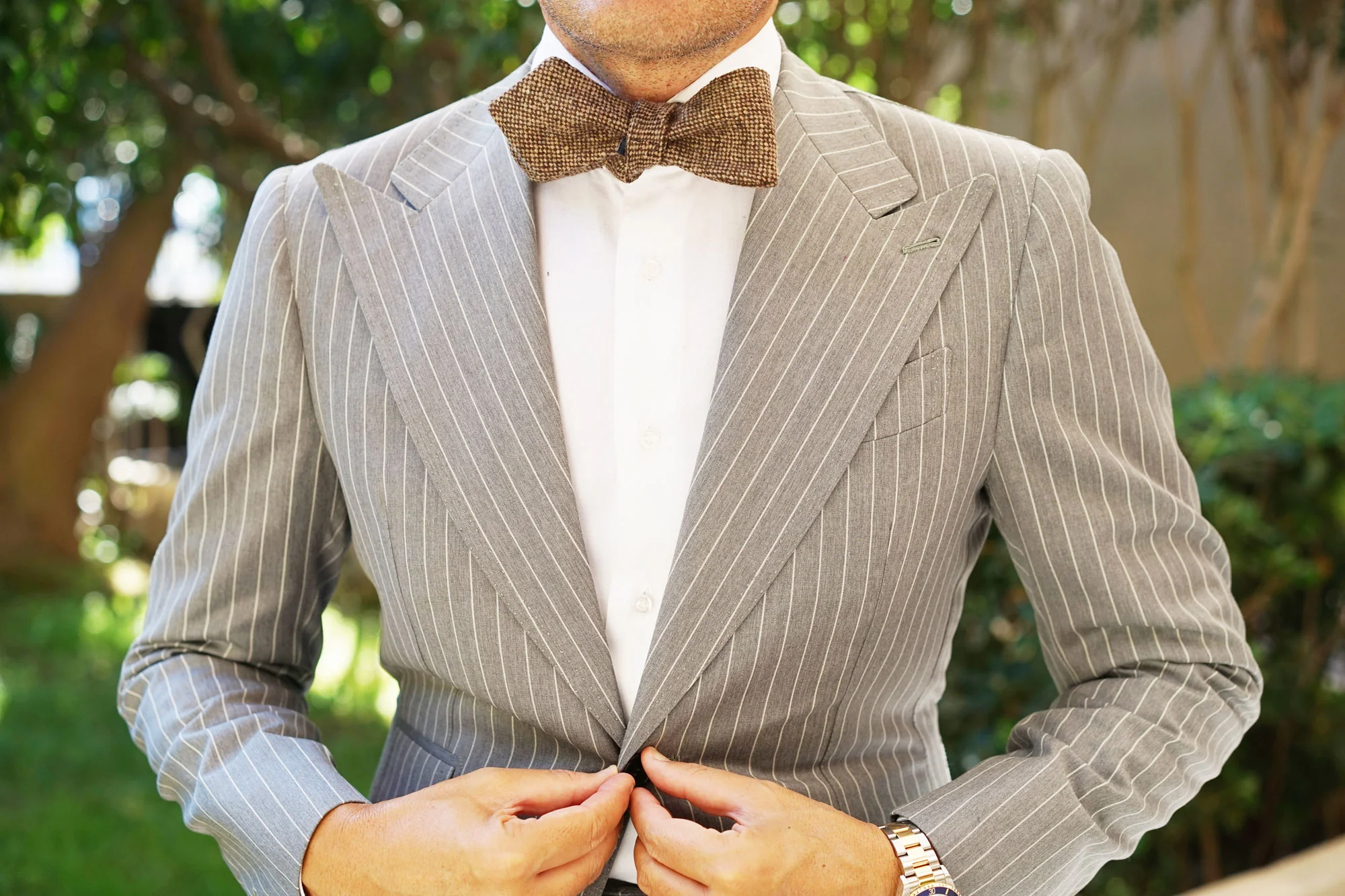 Brown Caramel English Wool Diamond Self Bow Tie - Image 4
