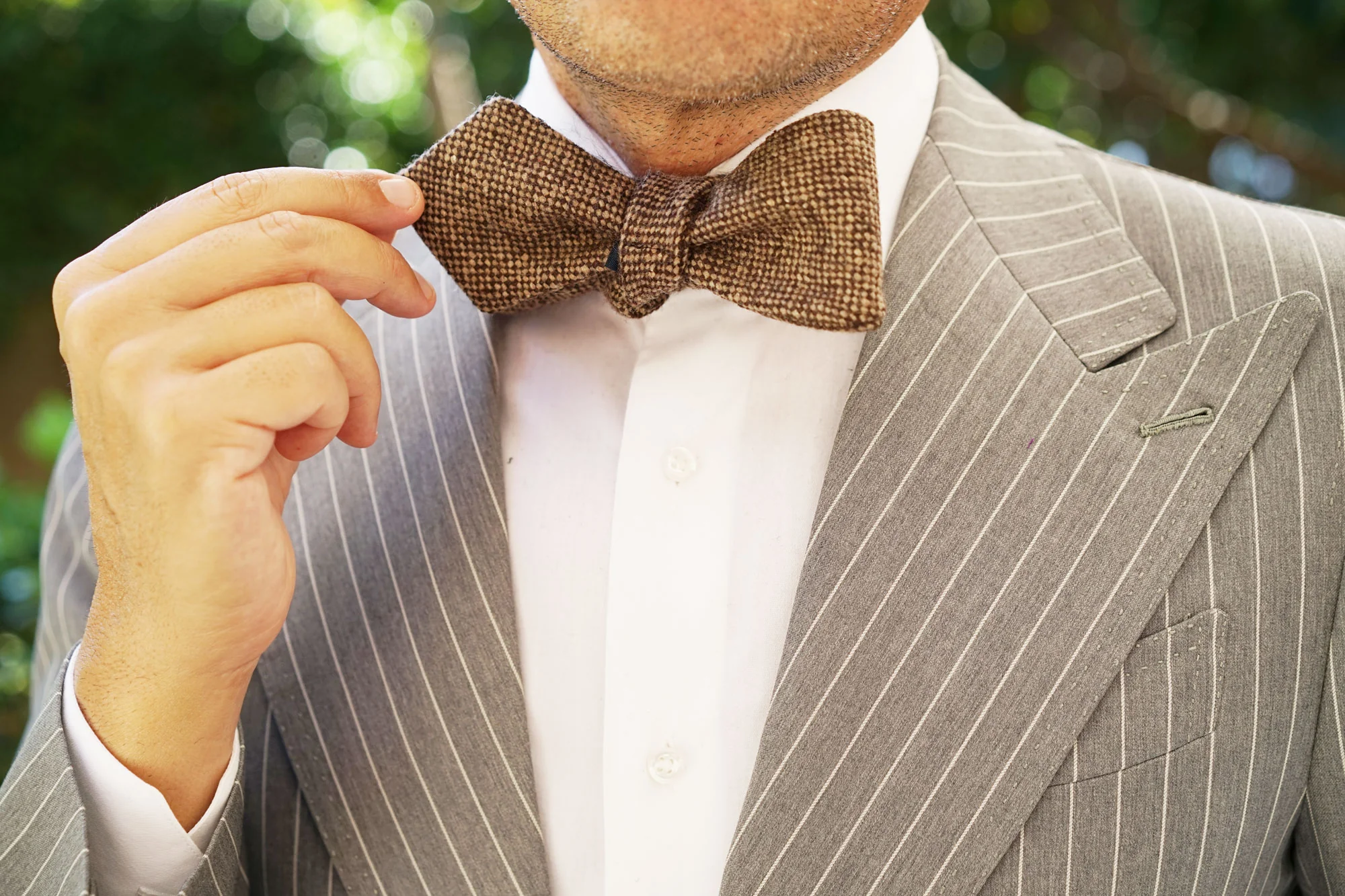 Brown Caramel English Wool Diamond Self Bow Tie - Image 7