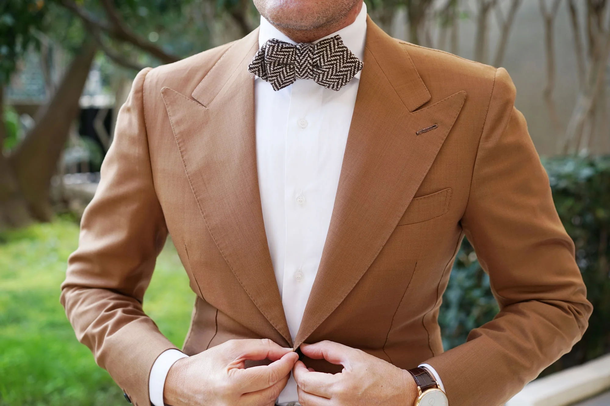 Brown Chevron Wool Diamond Bow Tie - Image 3