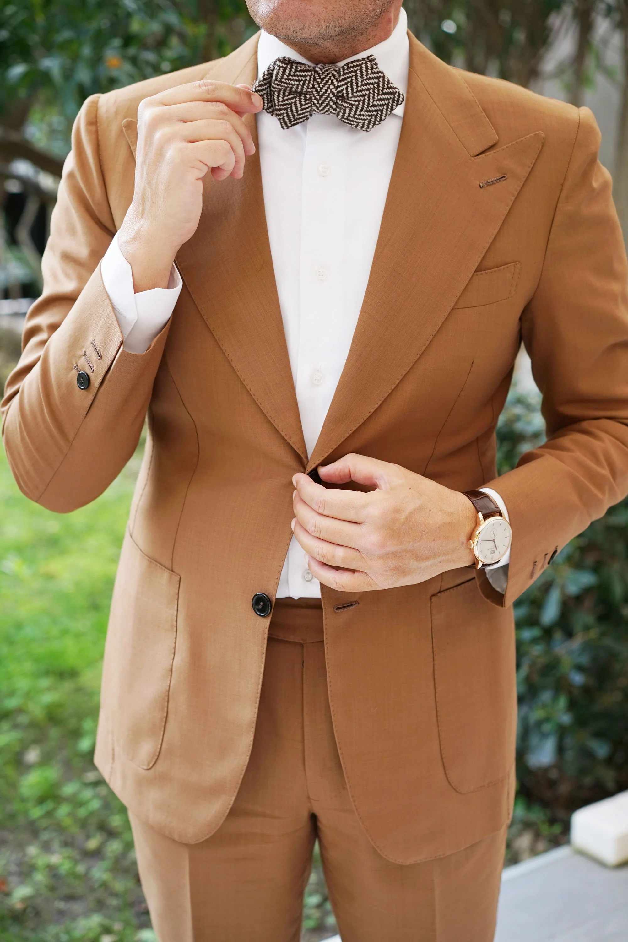 Brown Chevron Wool Diamond Bow Tie - Image 4