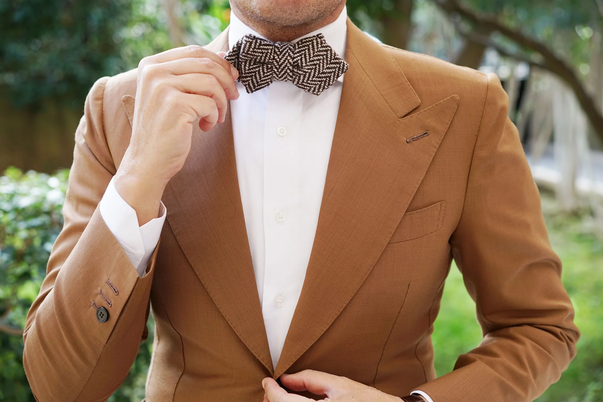 Brown Chevron Wool Diamond Bow Tie - Image 5