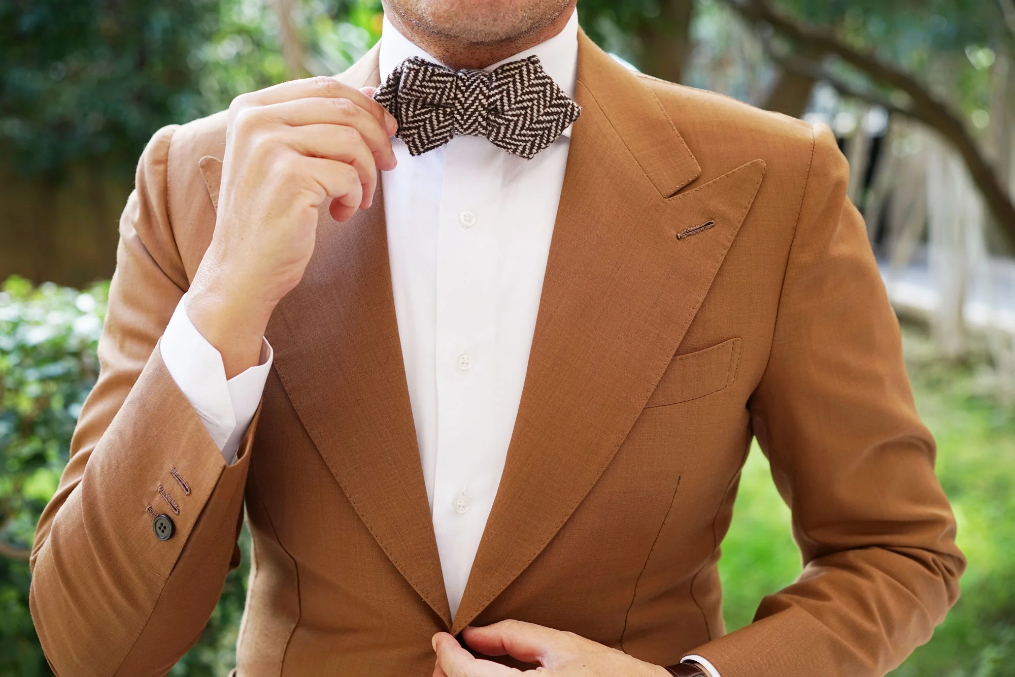 Brown Chevron Wool Diamond Bow Tie - Image 6