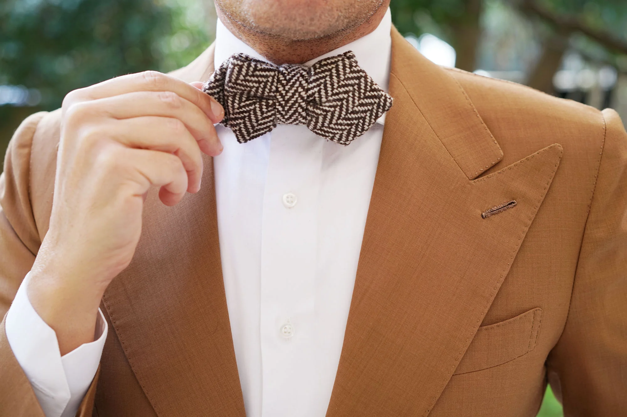 Brown Chevron Wool Diamond Bow Tie - Image 7