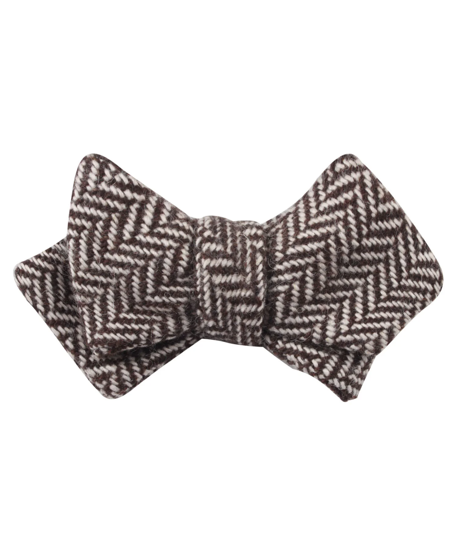 Brown Chevron Wool Diamond Self Bow Tie - Image 2