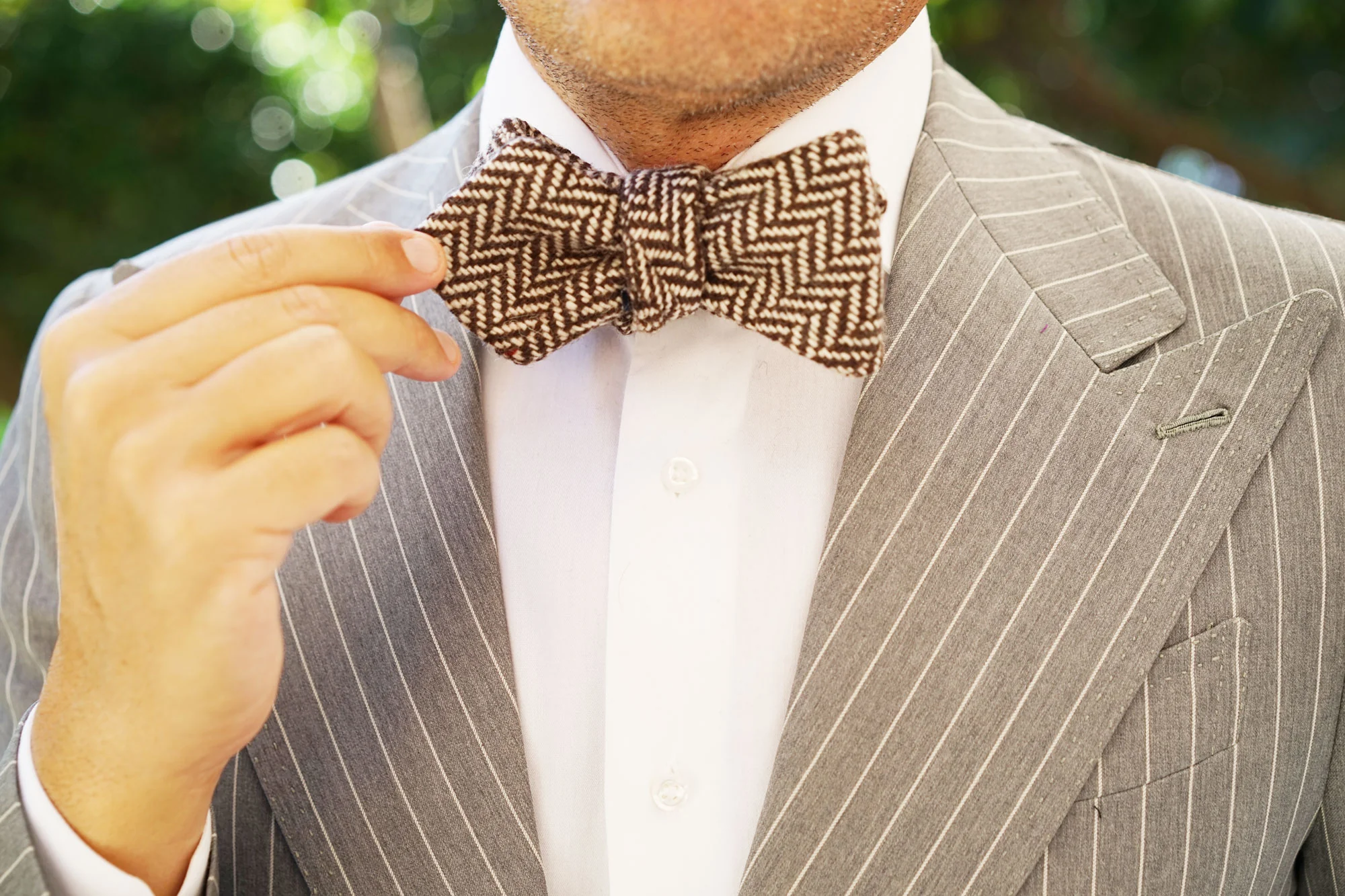 Brown Chevron Wool Diamond Self Bow Tie - Image 7