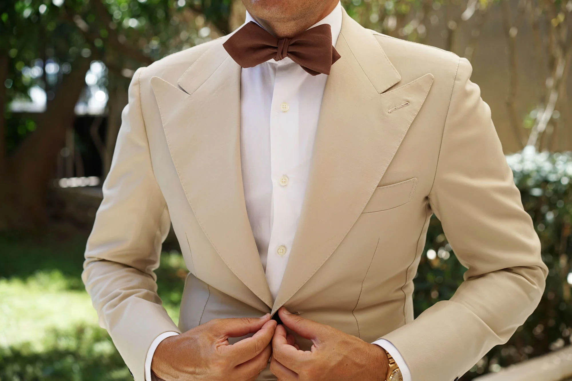 Brown Cotton Self Tie Diamond Bow Tie - Image 6