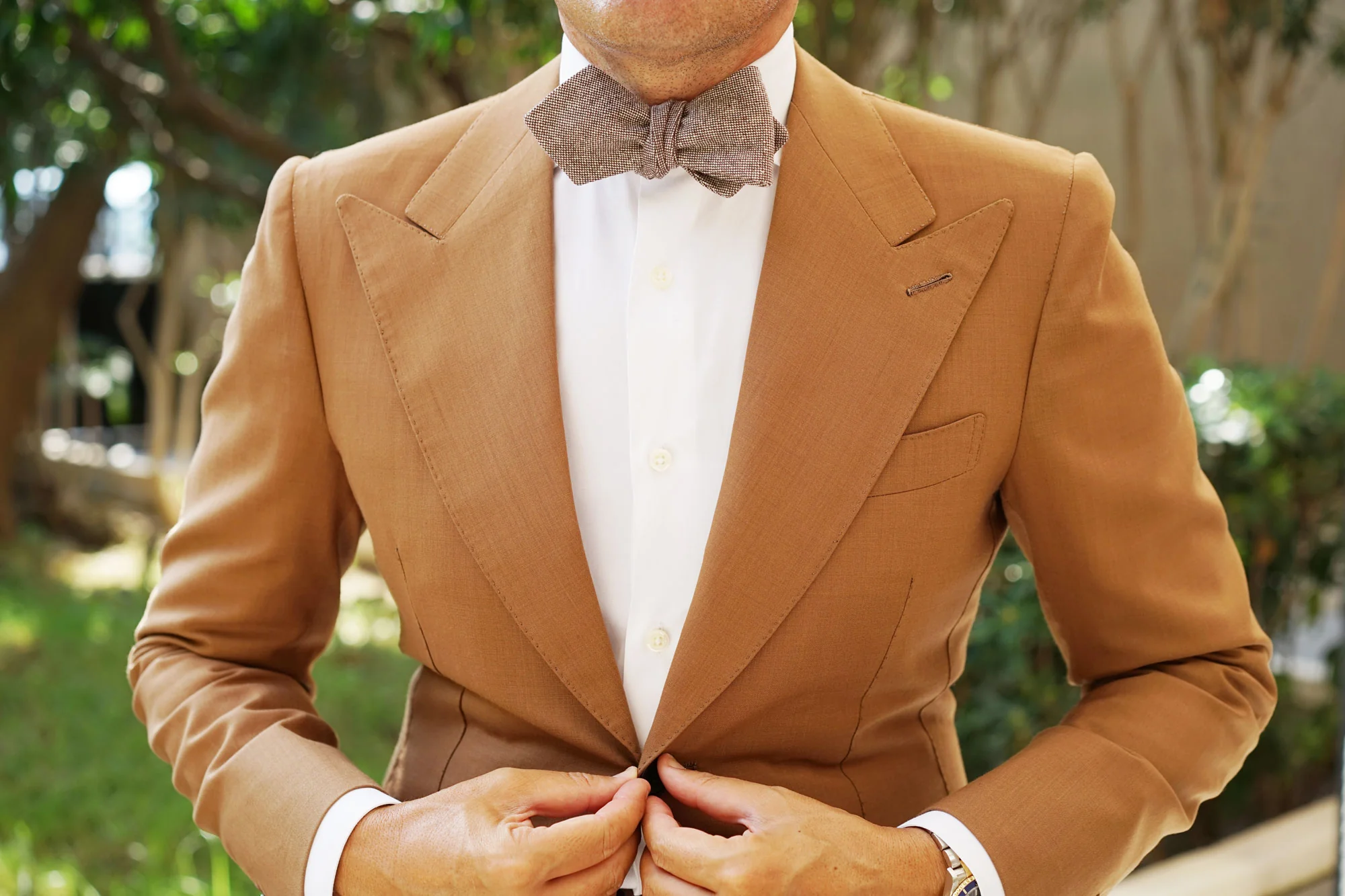 Brown Gingerbread Linen Diamond Self Bow Tie - Image 4