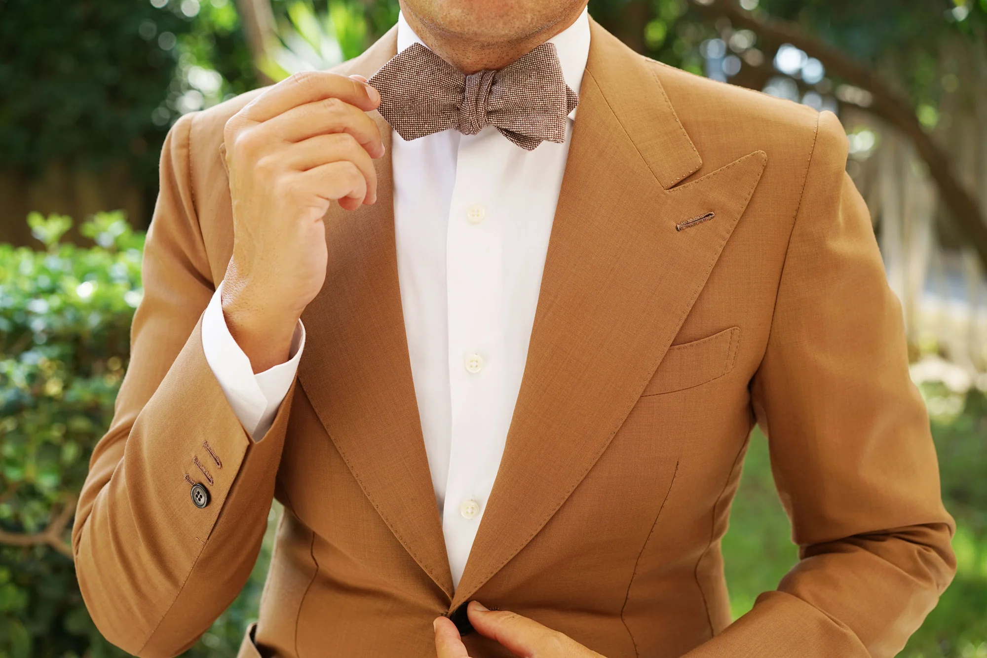 Brown Gingerbread Linen Diamond Self Bow Tie - Image 6