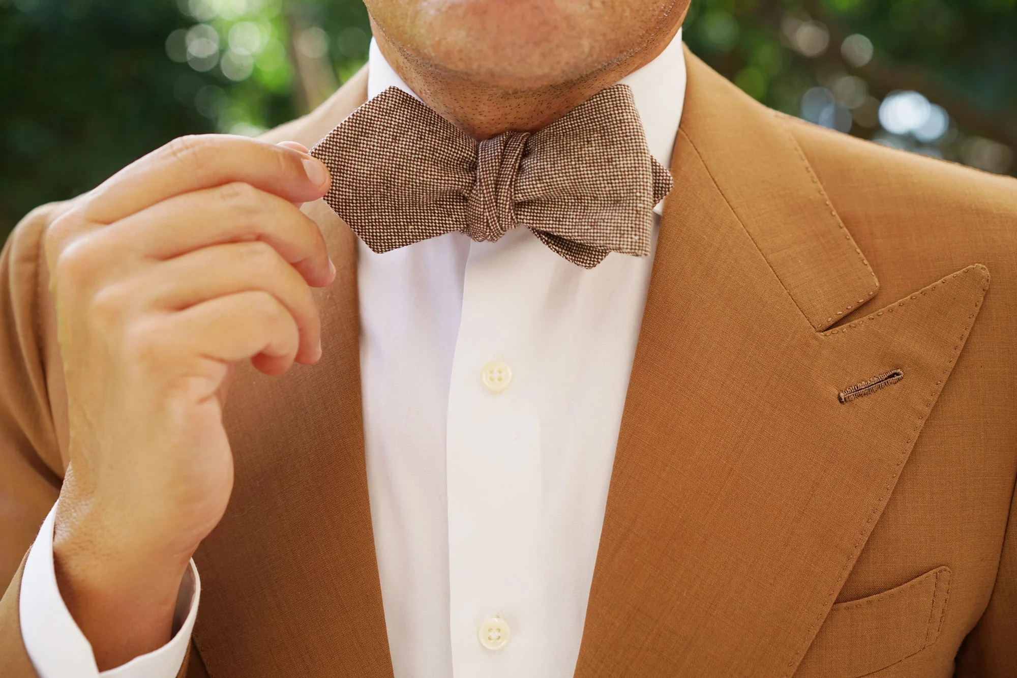 Brown Gingerbread Linen Diamond Self Bow Tie - Image 7