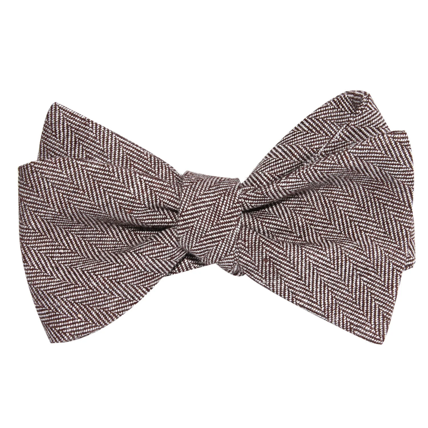 Brown Herringbone Linen Self Tie Bow Tie - Image 2