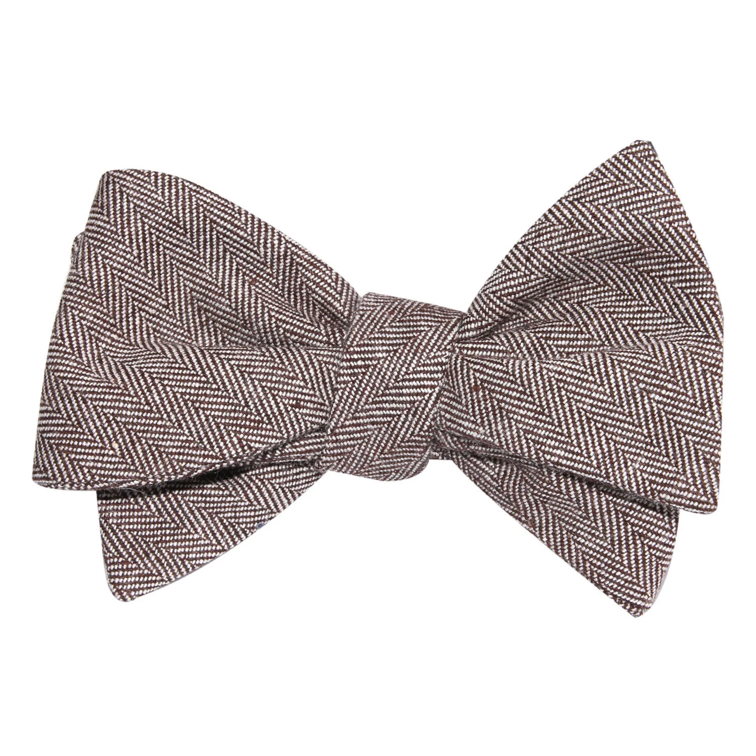 Brown Herringbone Linen Self Tie Bow Tie - Image 3