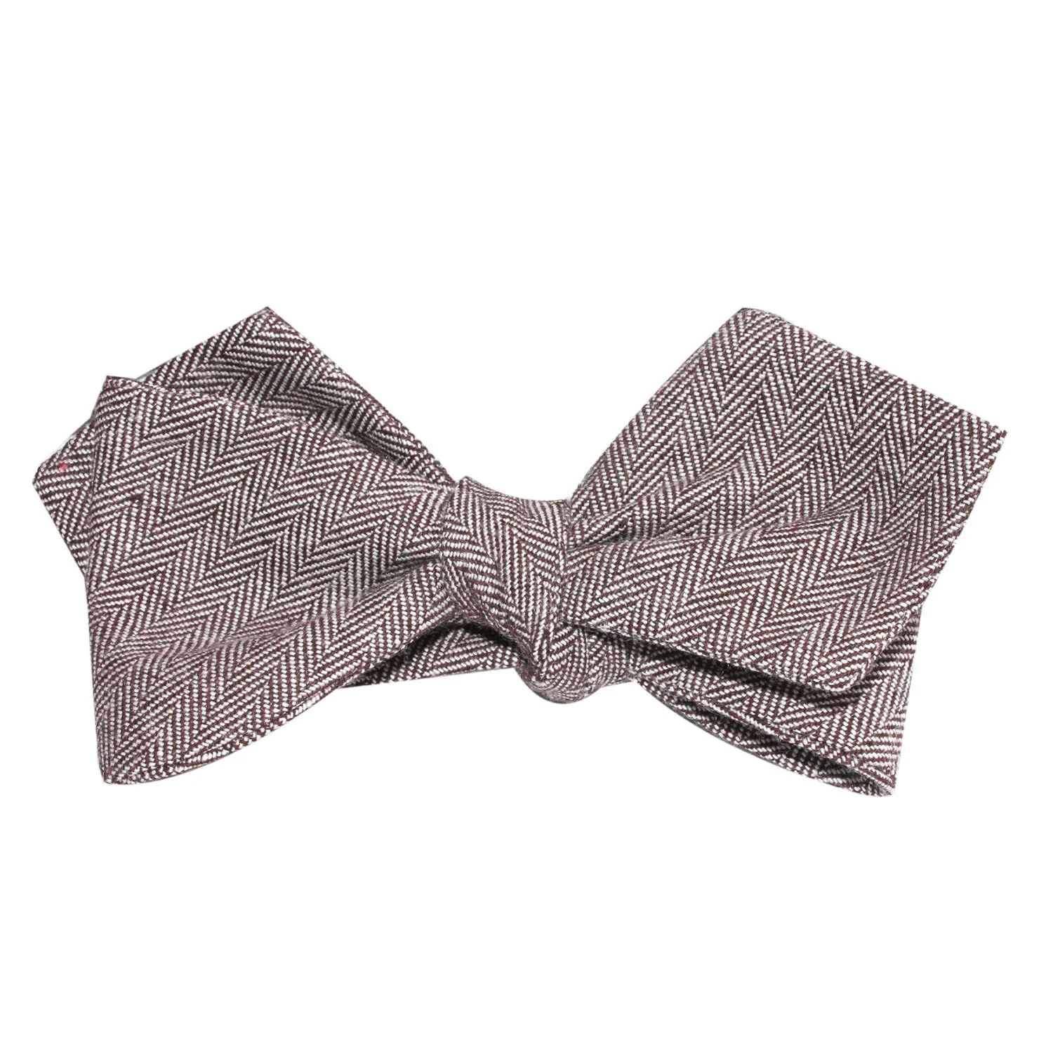 Brown Herringbone Linen Self Tie Diamond Tip Bow Tie - Image 2