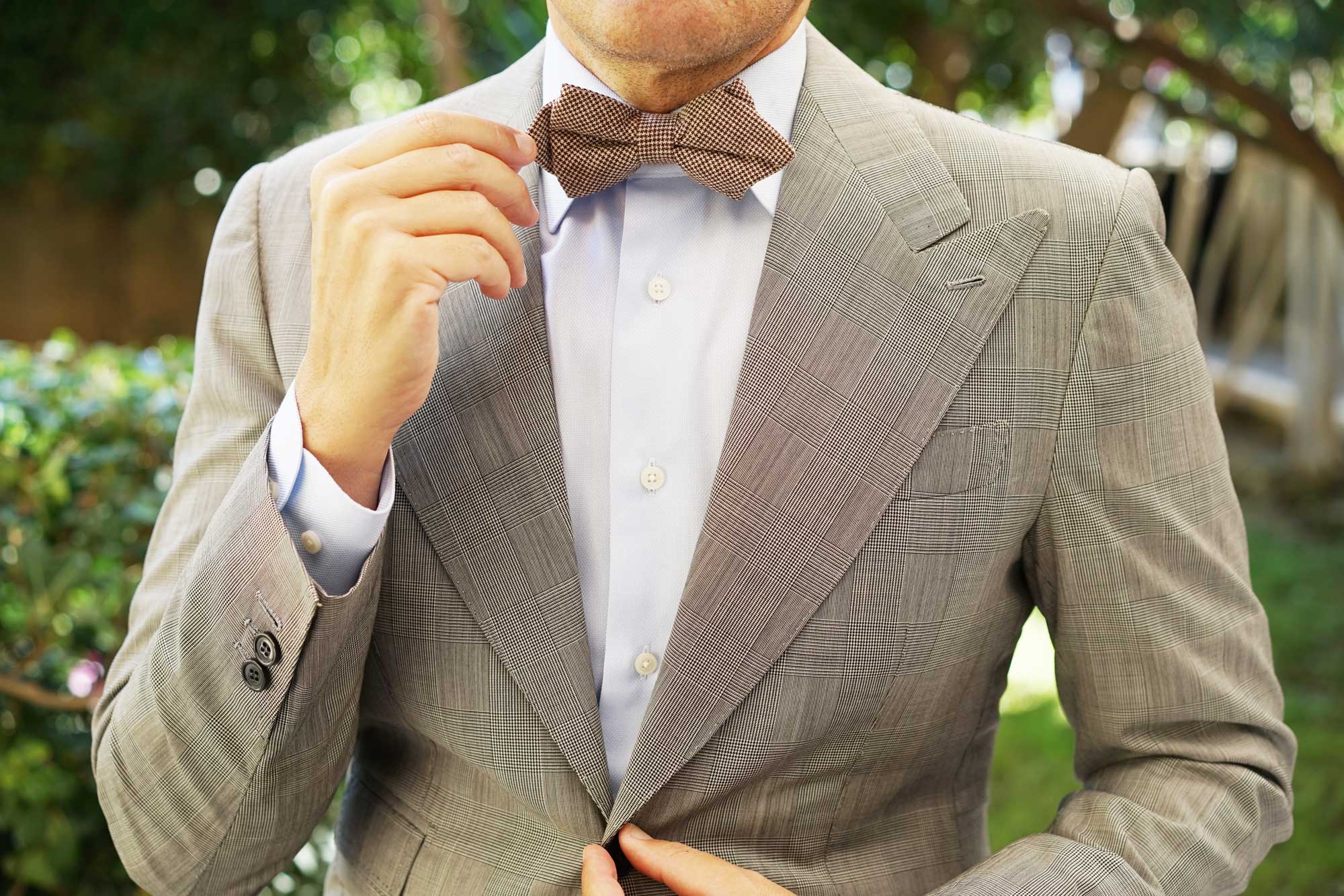 Brown Houndstooth Linen Diamond Bow Tie - Image 5