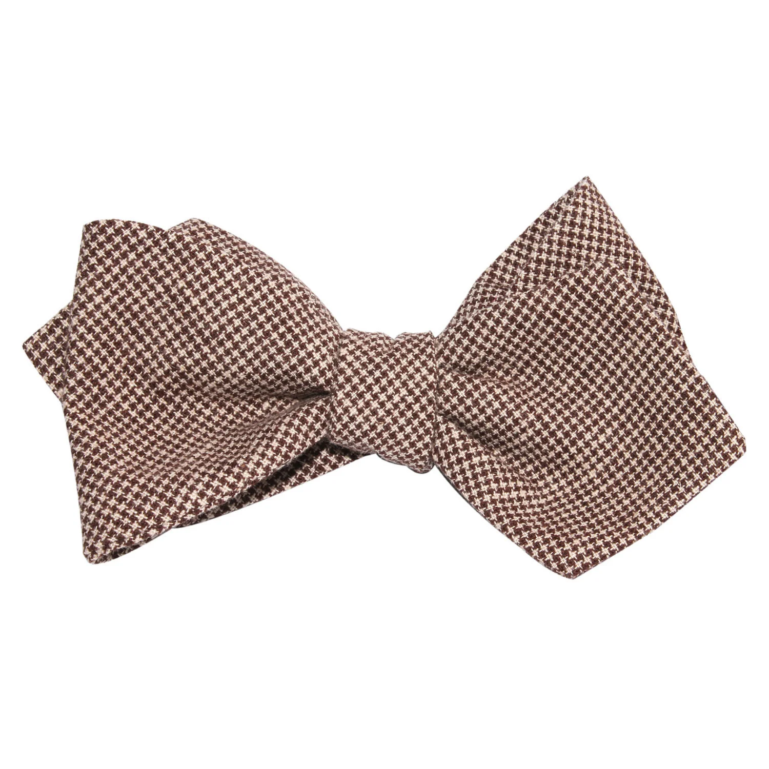 Brown Houndstooth Linen Self Tie Diamond Tip Bow Tie - Image 3
