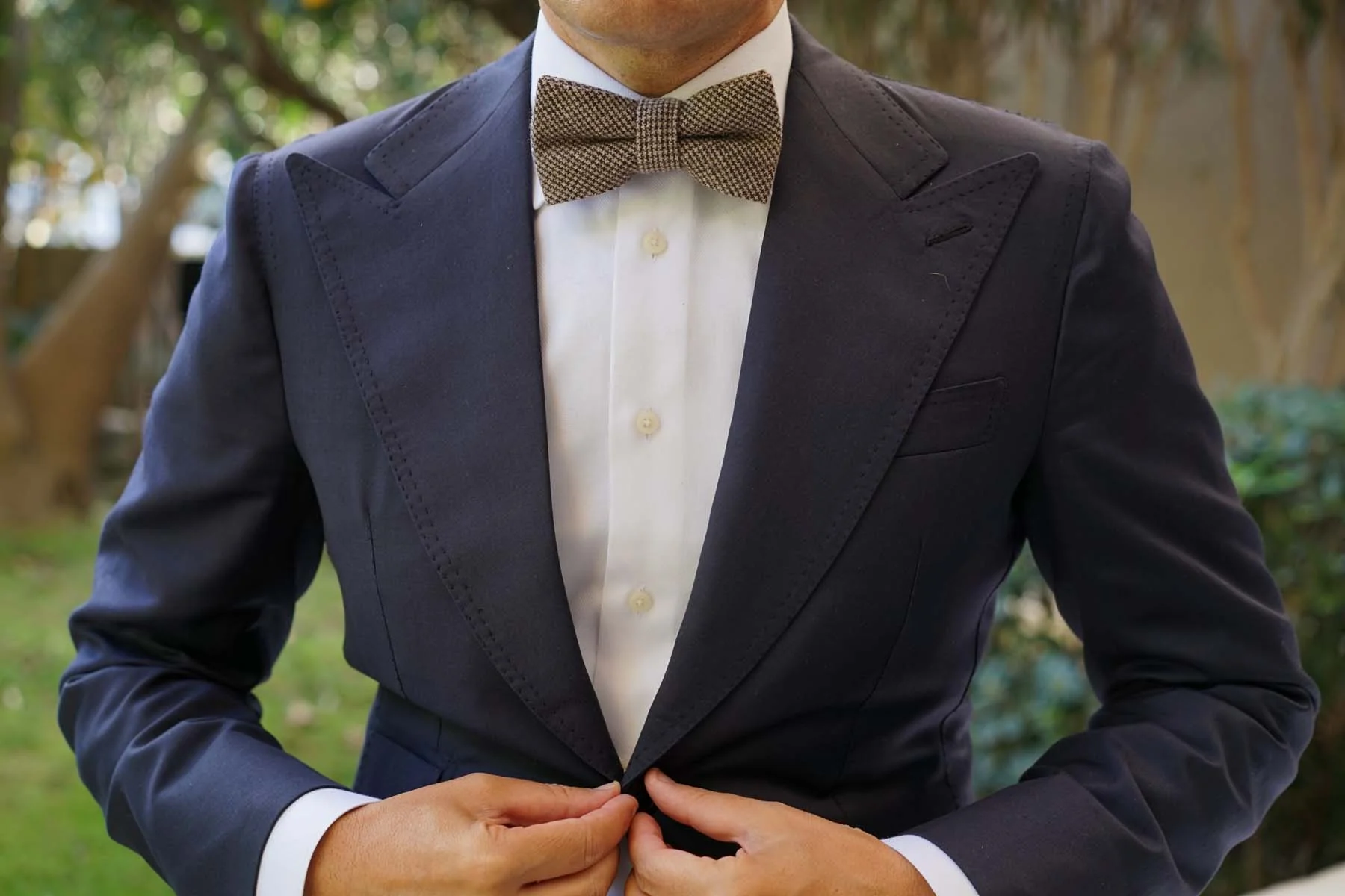 Brown Karakul Houndstooth Wool Bow Tie - Image 5