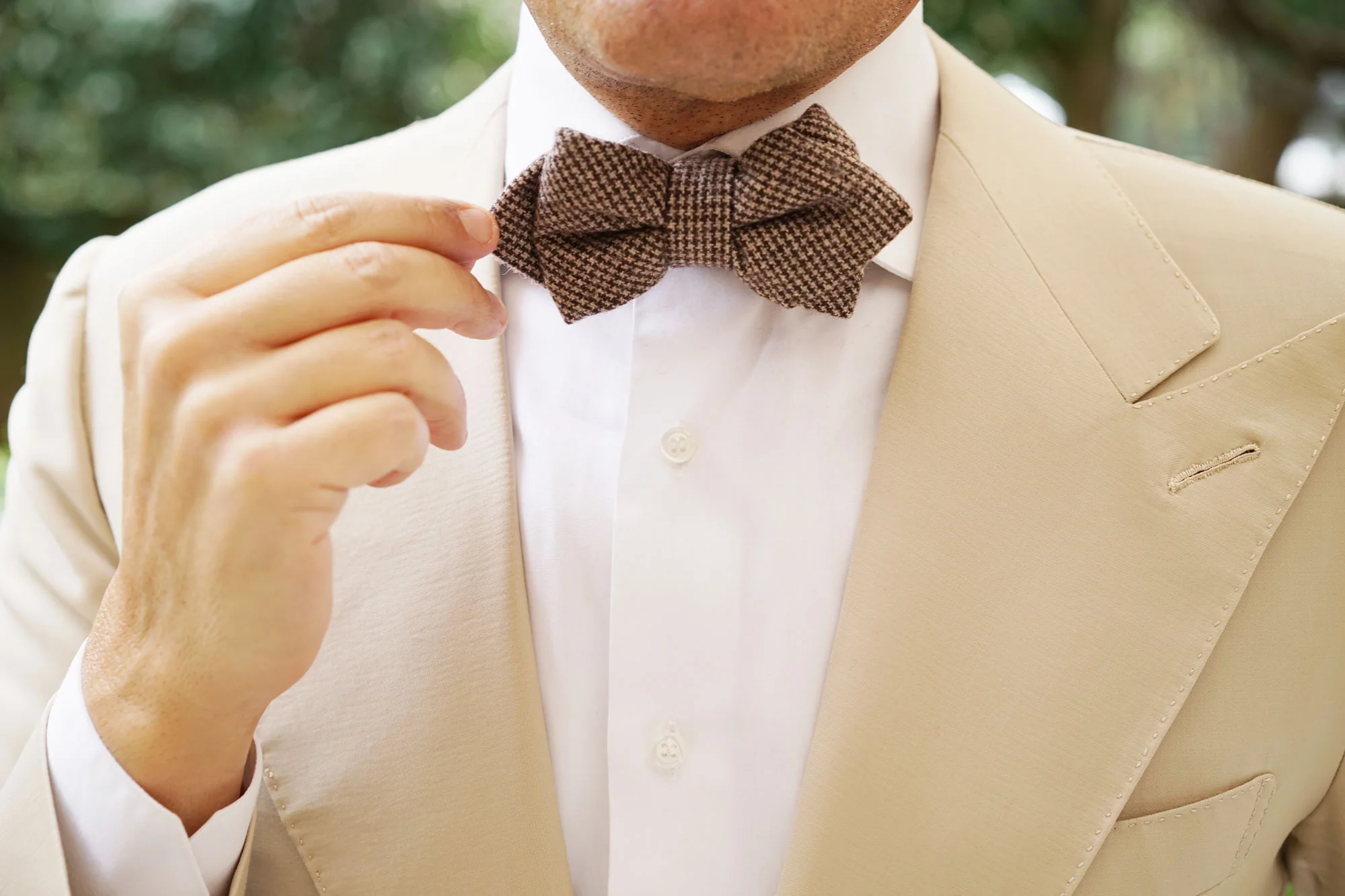 Brown Karakul Houndstooth Wool Diamond Bow Tie - Image 7