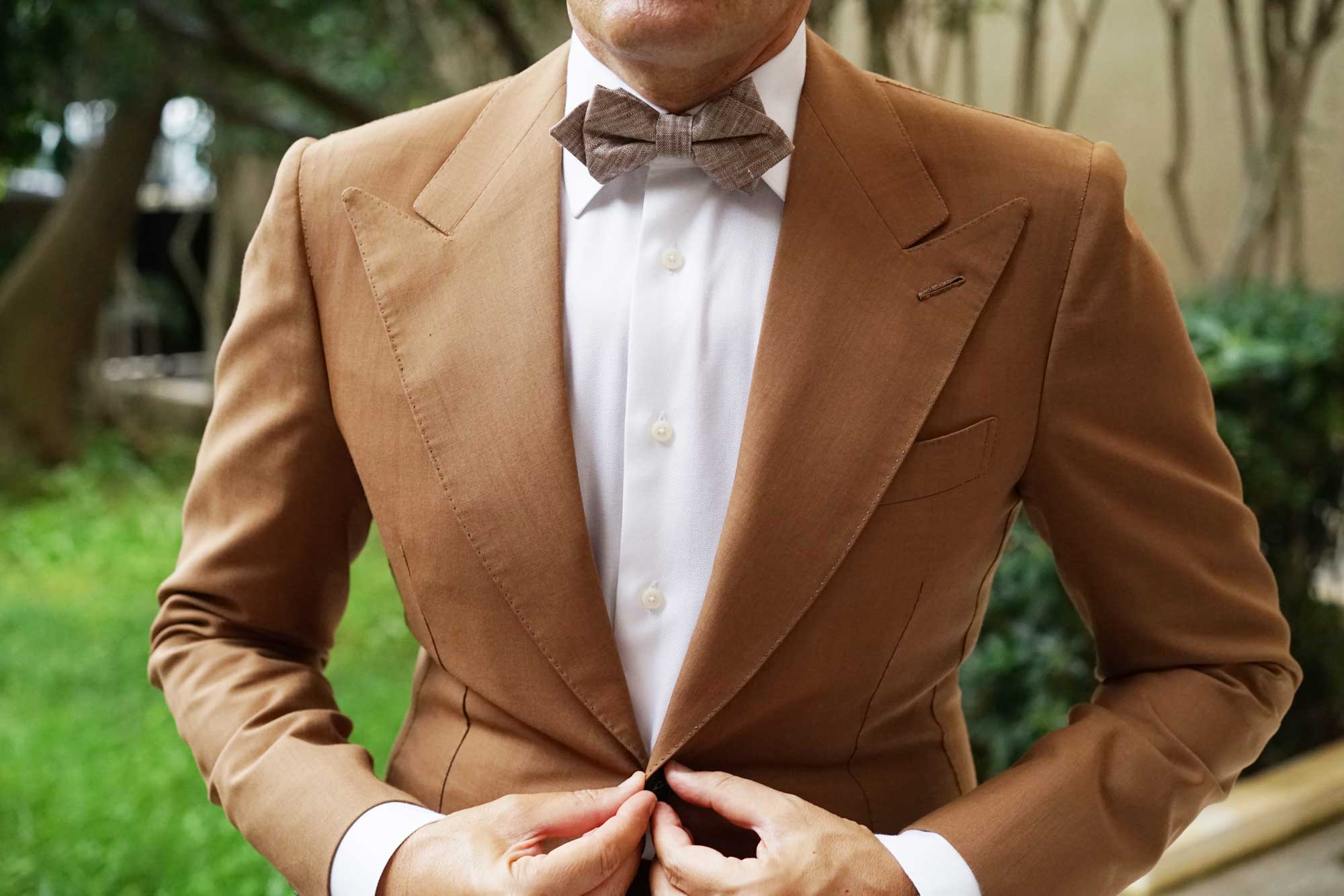 Brown Linen Chambray Diamond Bow Tie - Image 3
