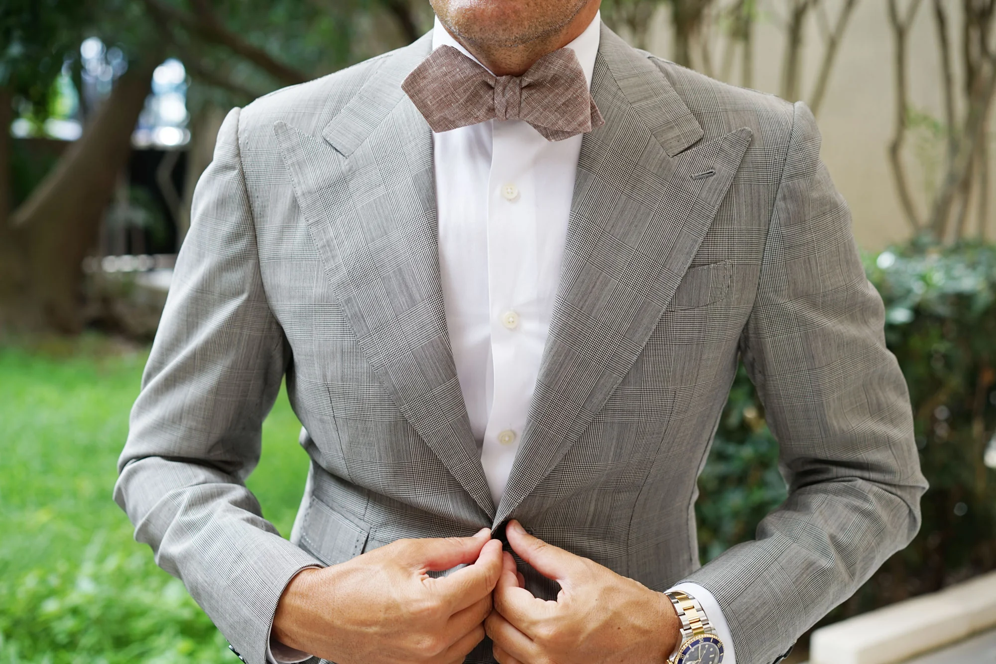 Brown Linen Chambray Self Tie Diamond Bow Tie - Image 3
