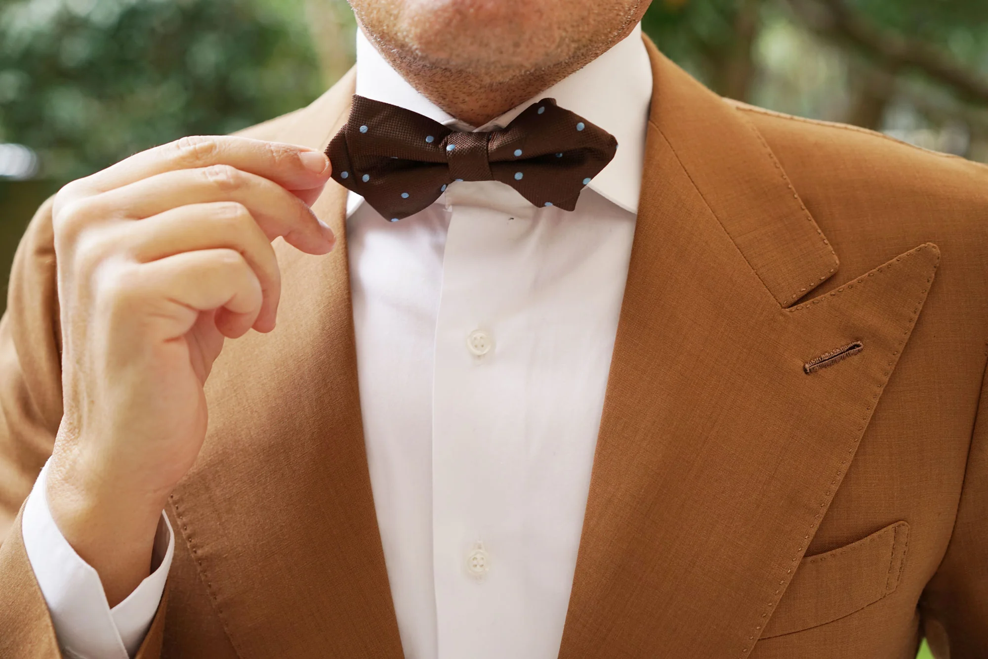 Brown on Blue Polkadot Diamond Bow Tie - Image 7