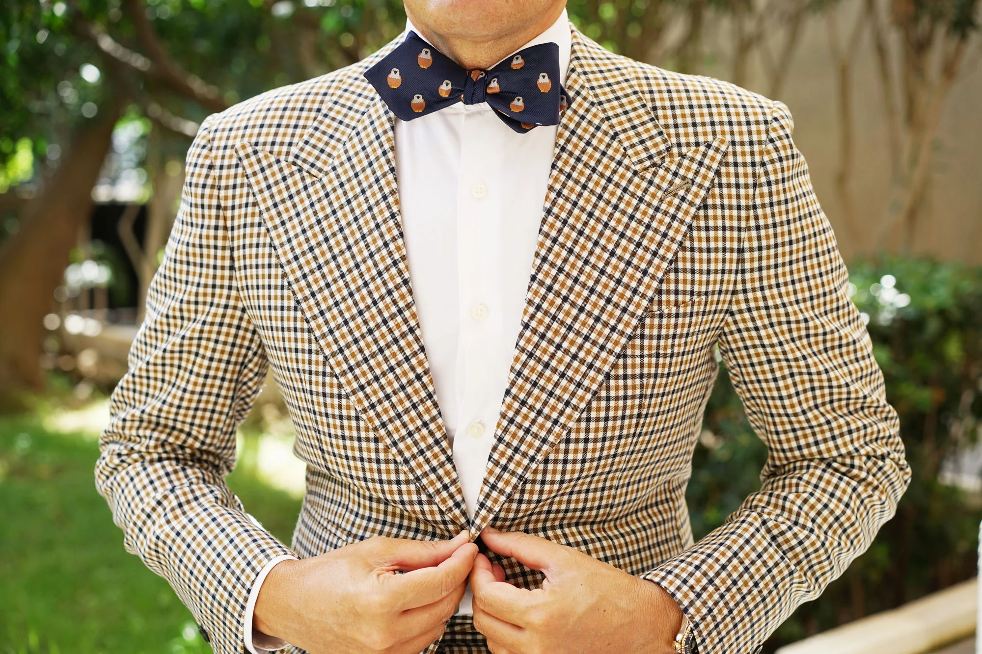 Brown Pigeon Bird Diamond Self Bow Tie - Image 4