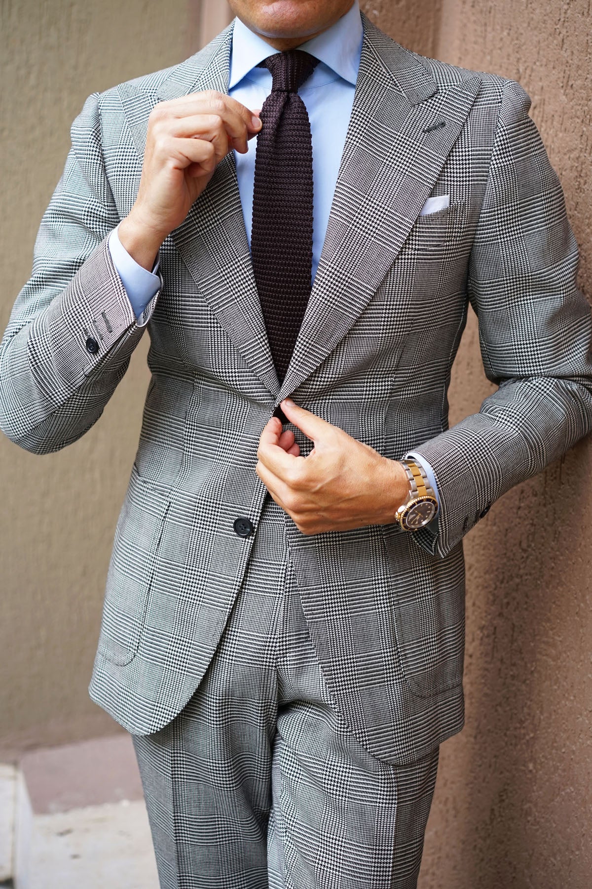 Brown Pointed Knitted Tie - Image 4
