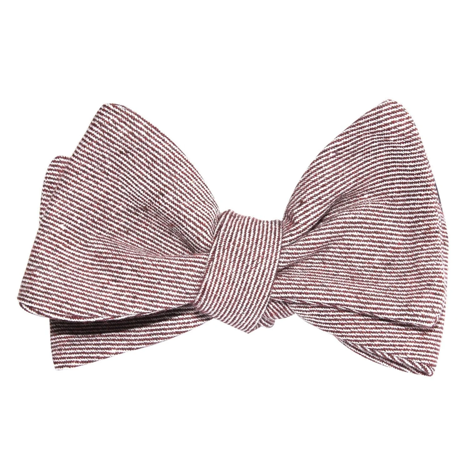 Brown & White Twill Stripe Linen Self Tie Bow Tie - Image 2
